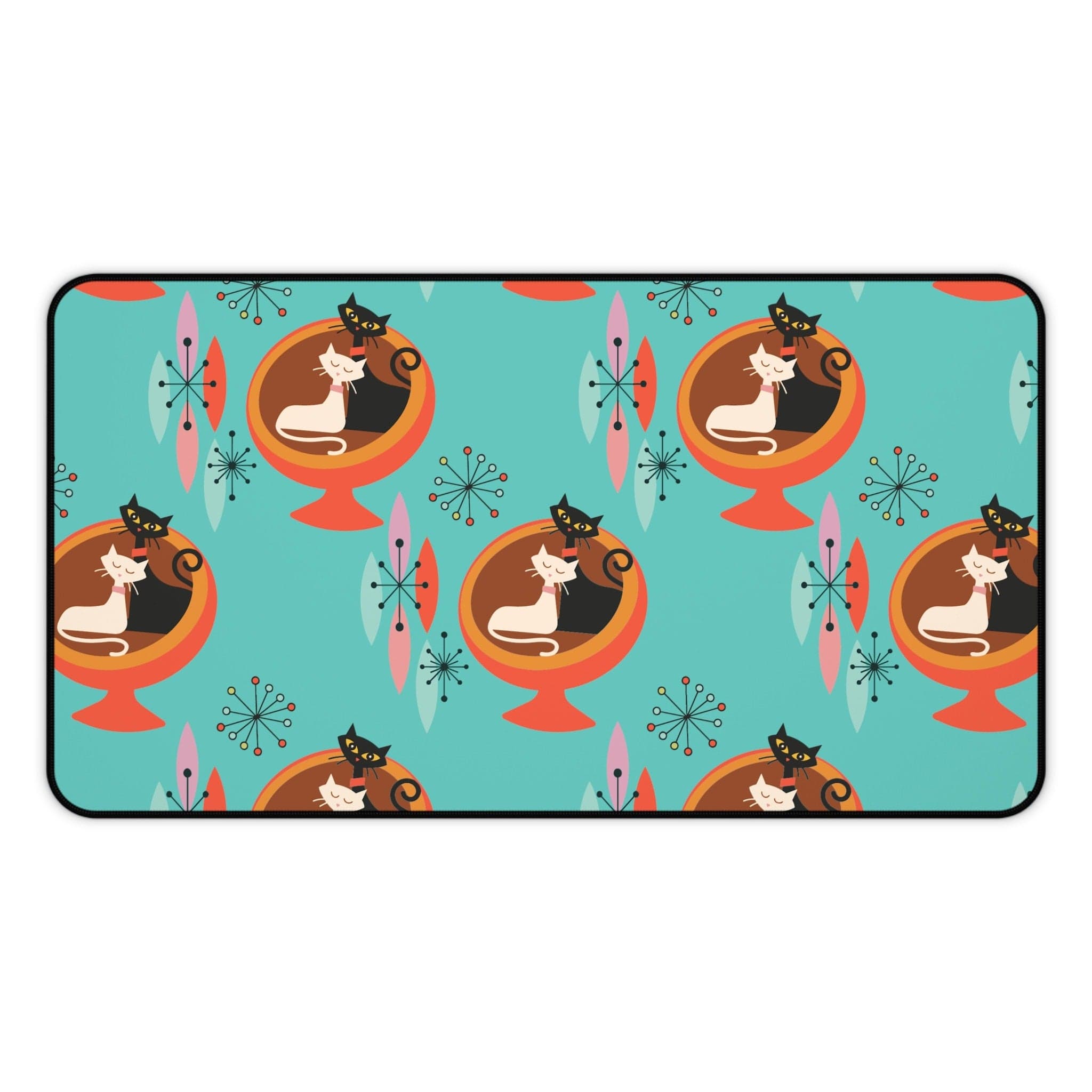 Kate McEnroe New York Sputnik Atomic Cat Desk Mat, Mid Century Modern Aqua Blue, Orange Retro Office AccessoriesDesk Pads29881806802002010443