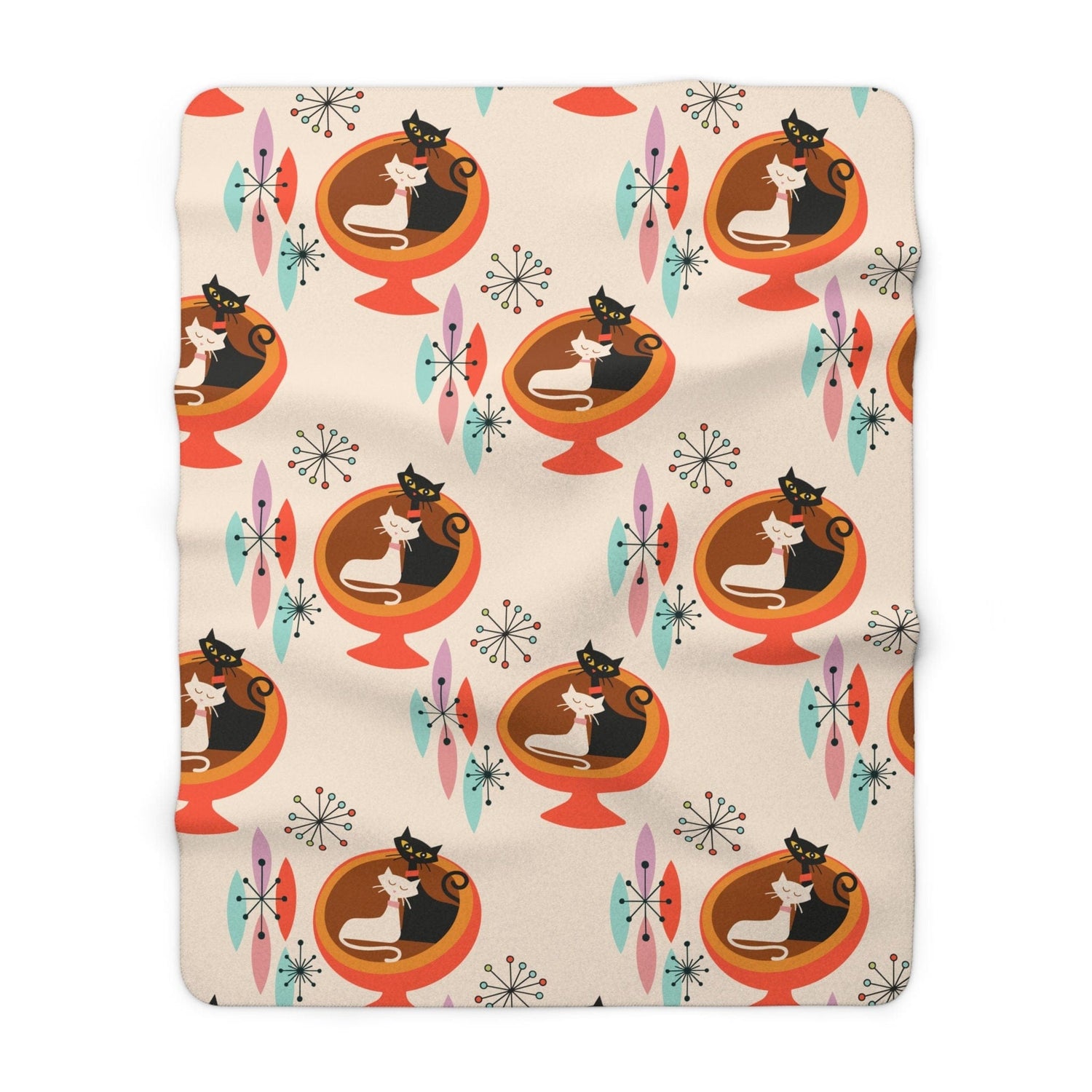 Kate McEnroe New York Sputnik Atomic Cat Peach Sherpa Fleece Blanket, Retro Mid Century DecorBlankets31601575200777170254