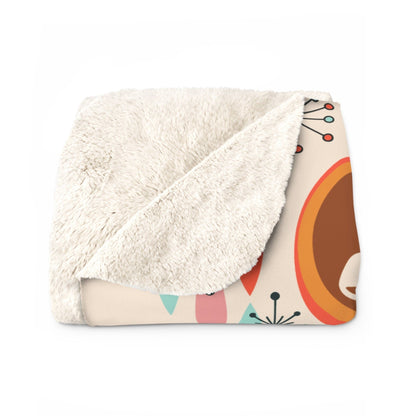 Kate McEnroe New York Sputnik Atomic Cat Peach Sherpa Fleece Blanket, Retro Mid Century DecorBlankets31601575200777170254