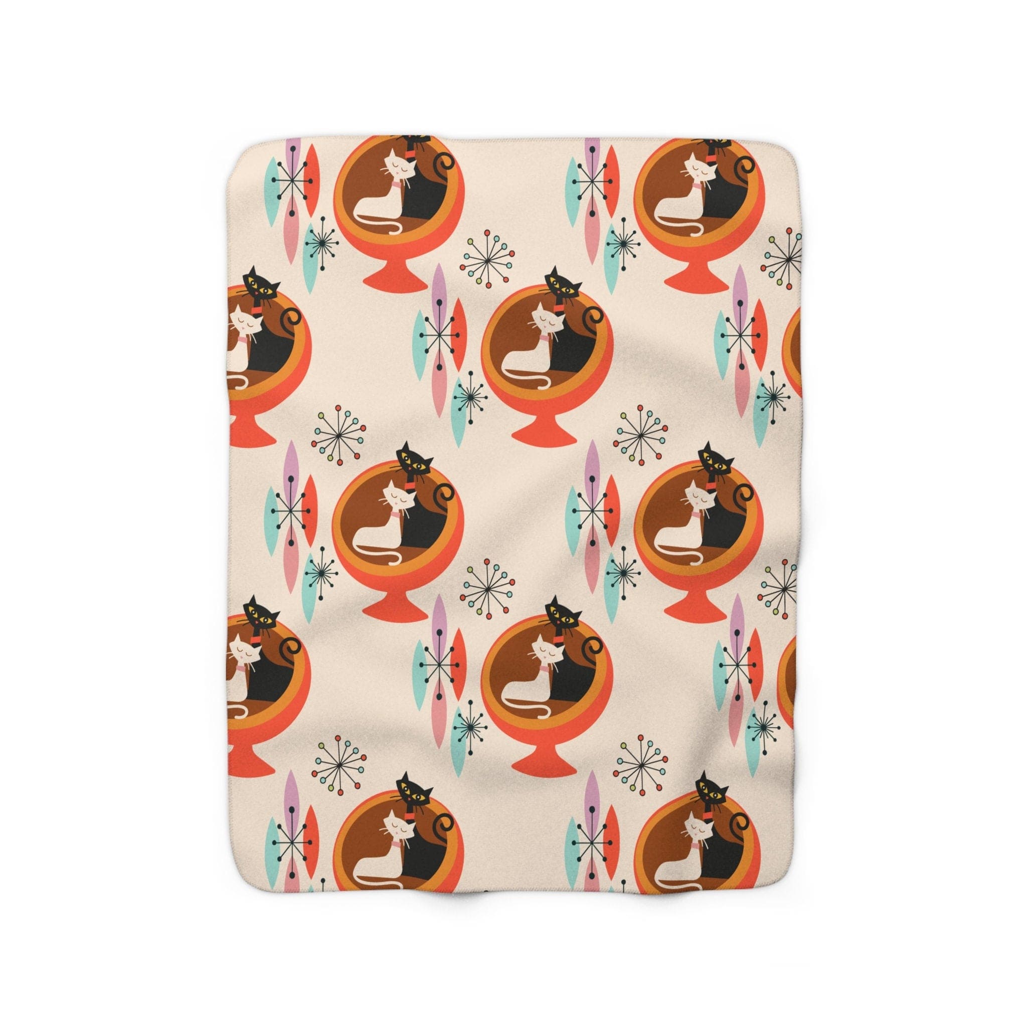 Kate McEnroe New York Sputnik Atomic Cat Peach Sherpa Fleece Blanket, Retro Mid Century DecorBlankets31601575200777170254