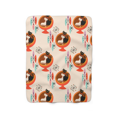 Kate McEnroe New York Sputnik Atomic Cat Peach Sherpa Fleece Blanket, Retro Mid Century DecorBlankets31601575200777170254