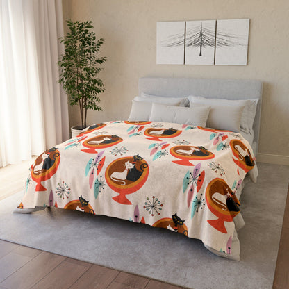 Kate McEnroe New York Sputnik Atomic Cat Peach Sherpa Fleece Blanket, Retro Mid Century DecorBlankets31601575200777170254