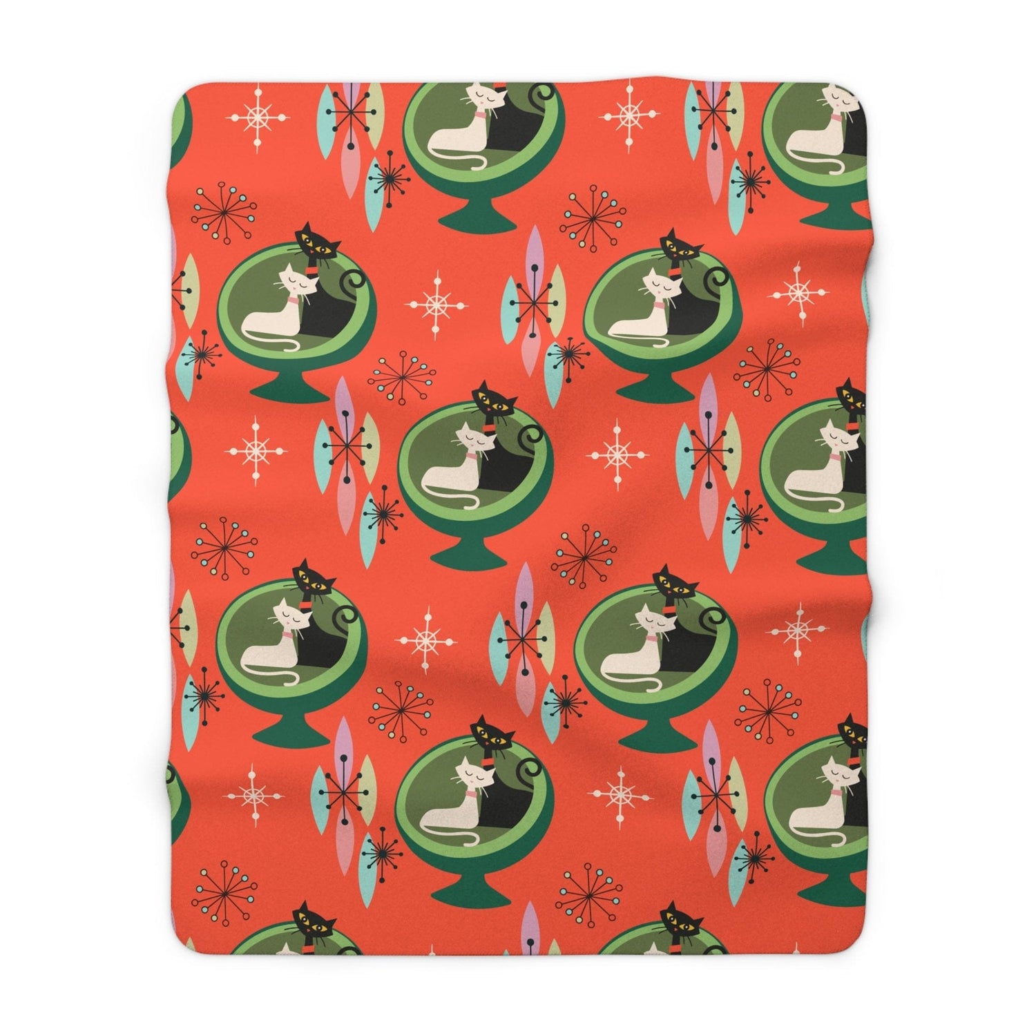 Kate McEnroe New York Sputnik Atomic Cat Sherpa Fleece Blanket, Retro Mid Century DecorBlankets33953793690778550924