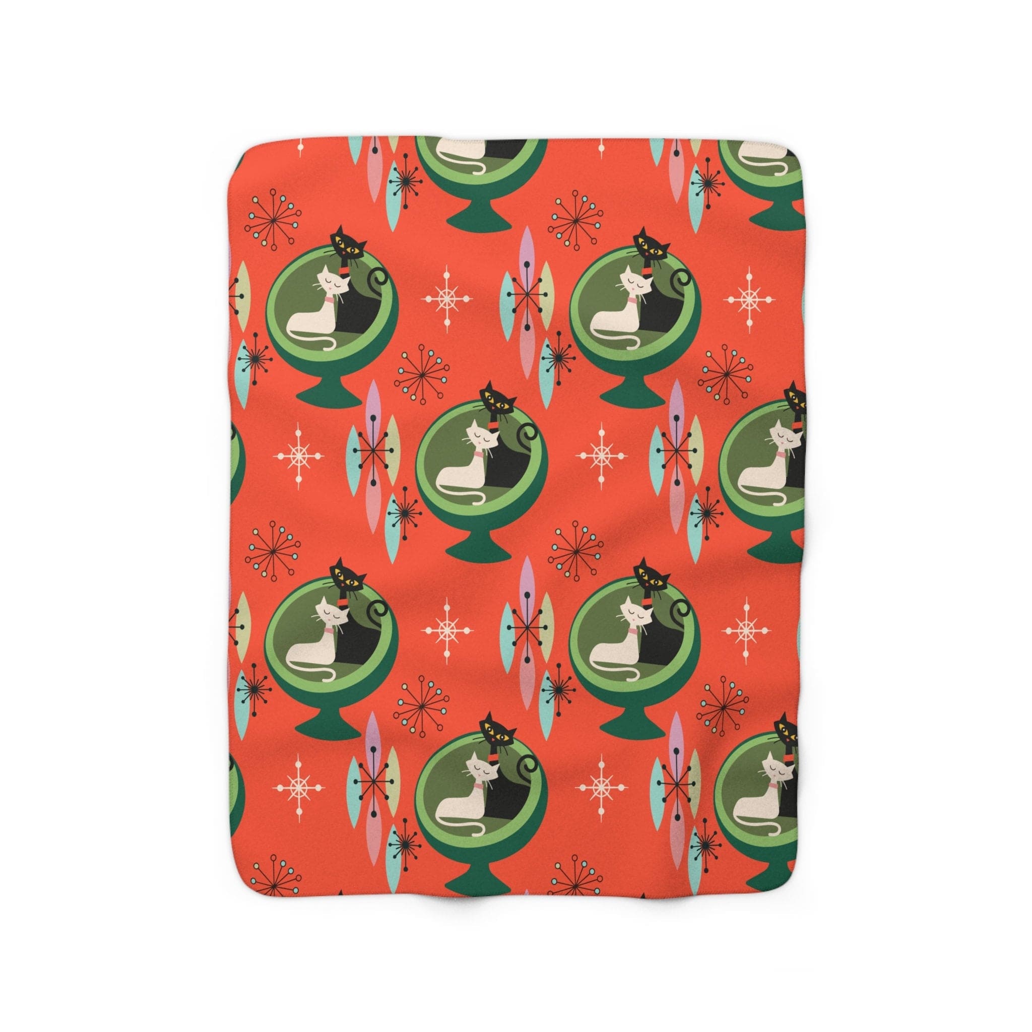 Kate McEnroe New York Sputnik Atomic Cat Sherpa Fleece Blanket, Retro Mid Century DecorBlankets33953793690778550924