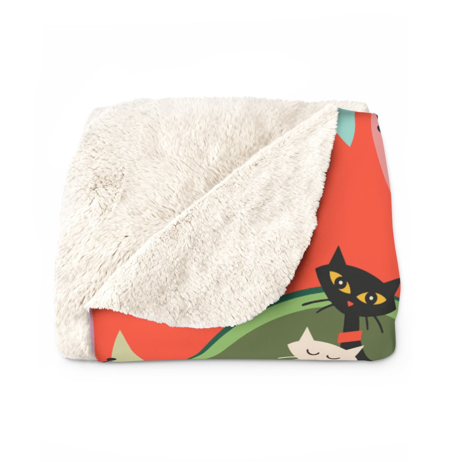 Kate McEnroe New York Sputnik Atomic Cat Sherpa Fleece Blanket, Retro Mid Century DecorBlankets33953793690778550924