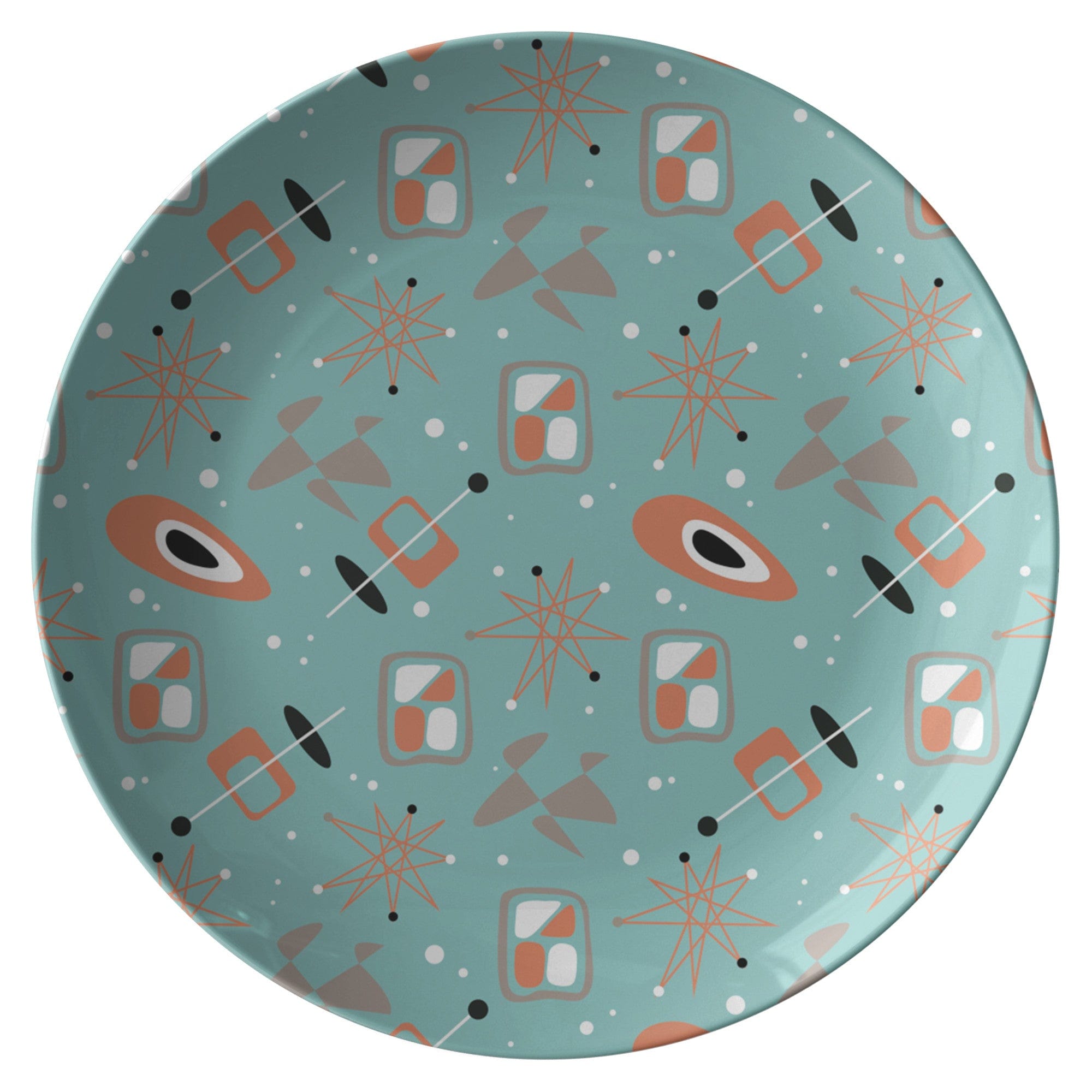 Kate McEnroe New York Sputnik Atomic Starburst Dinner Plate, Mid Century Modern Space Age Dinnerware Plates