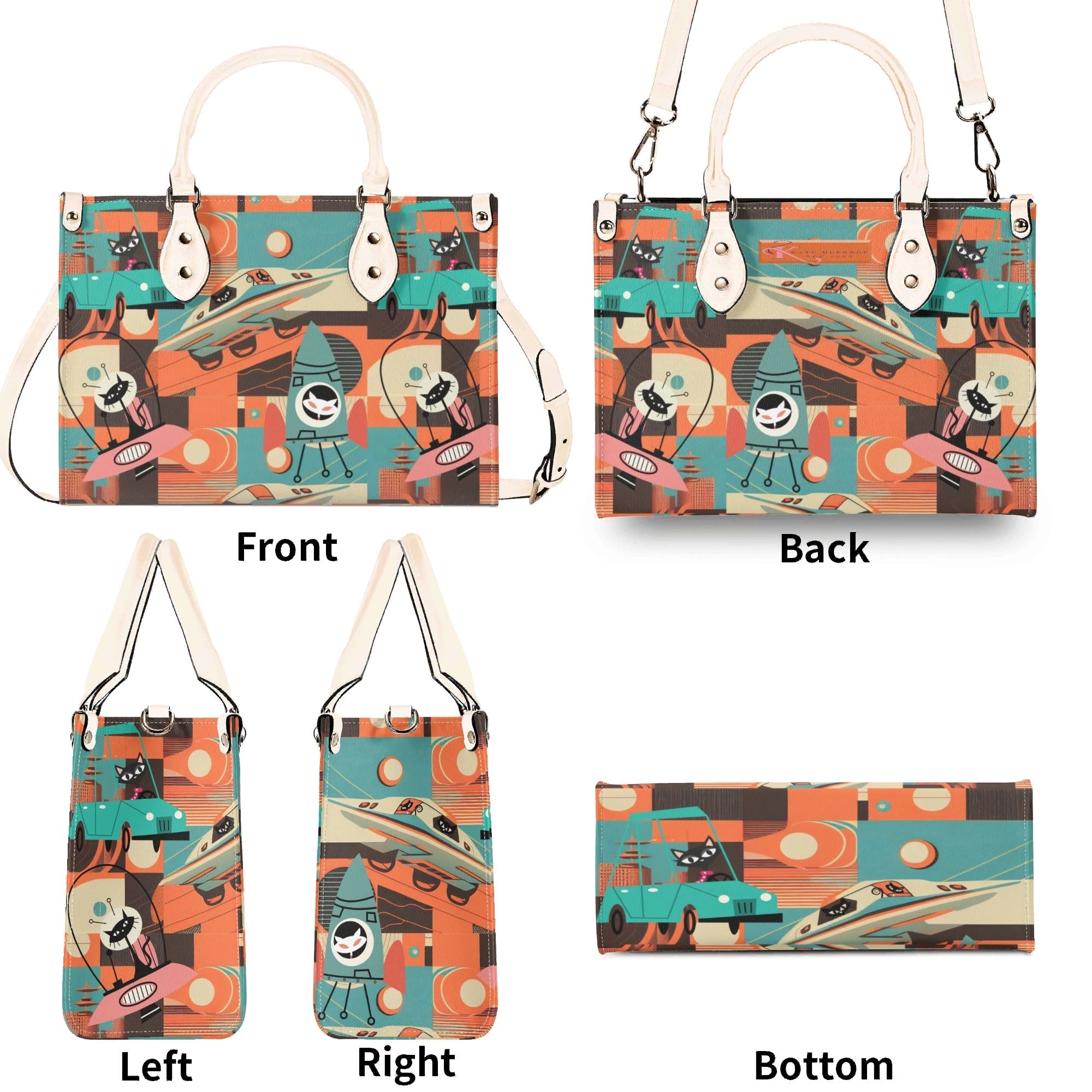 Kate McEnroe New York Sputnik Space Age Atomic Cat Handbag, Mid Century Modern Retro Futuristic Satchel, 50s Kitsch Rocket PurseHandbagsWDX3LO5N - 1