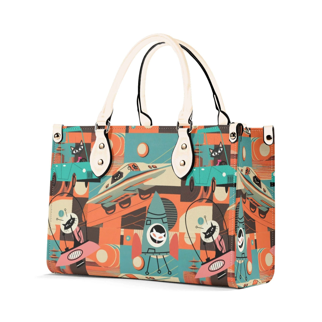 Kate McEnroe New York Sputnik Space Age Atomic Cat Handbag, Mid Century Modern Retro Futuristic Satchel, 50s Kitsch Rocket PurseHandbagsWDX3LO5N - 1