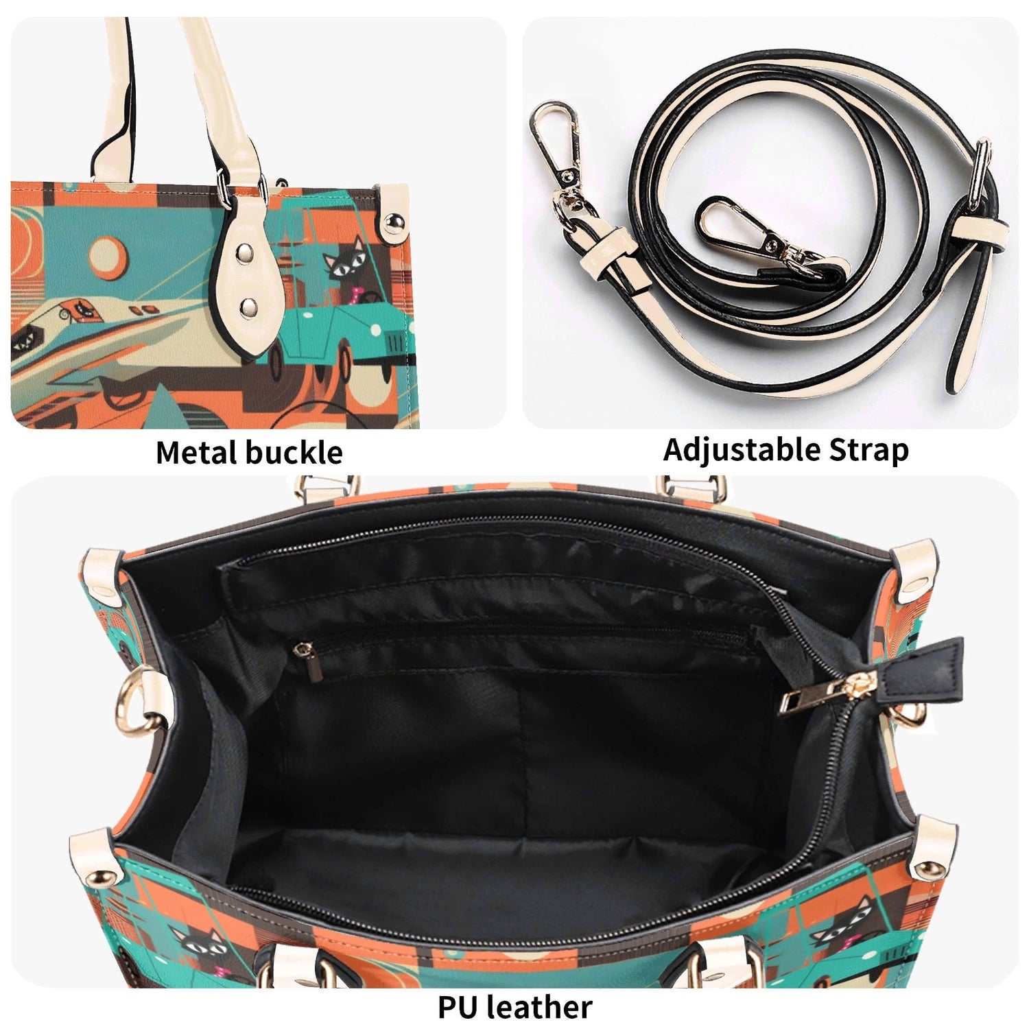 Kate McEnroe New York Sputnik Space Age Atomic Cat Handbag, Mid Century Modern Retro Futuristic Satchel, 50s Kitsch Rocket PurseHandbagsWDX3LO5N - 4