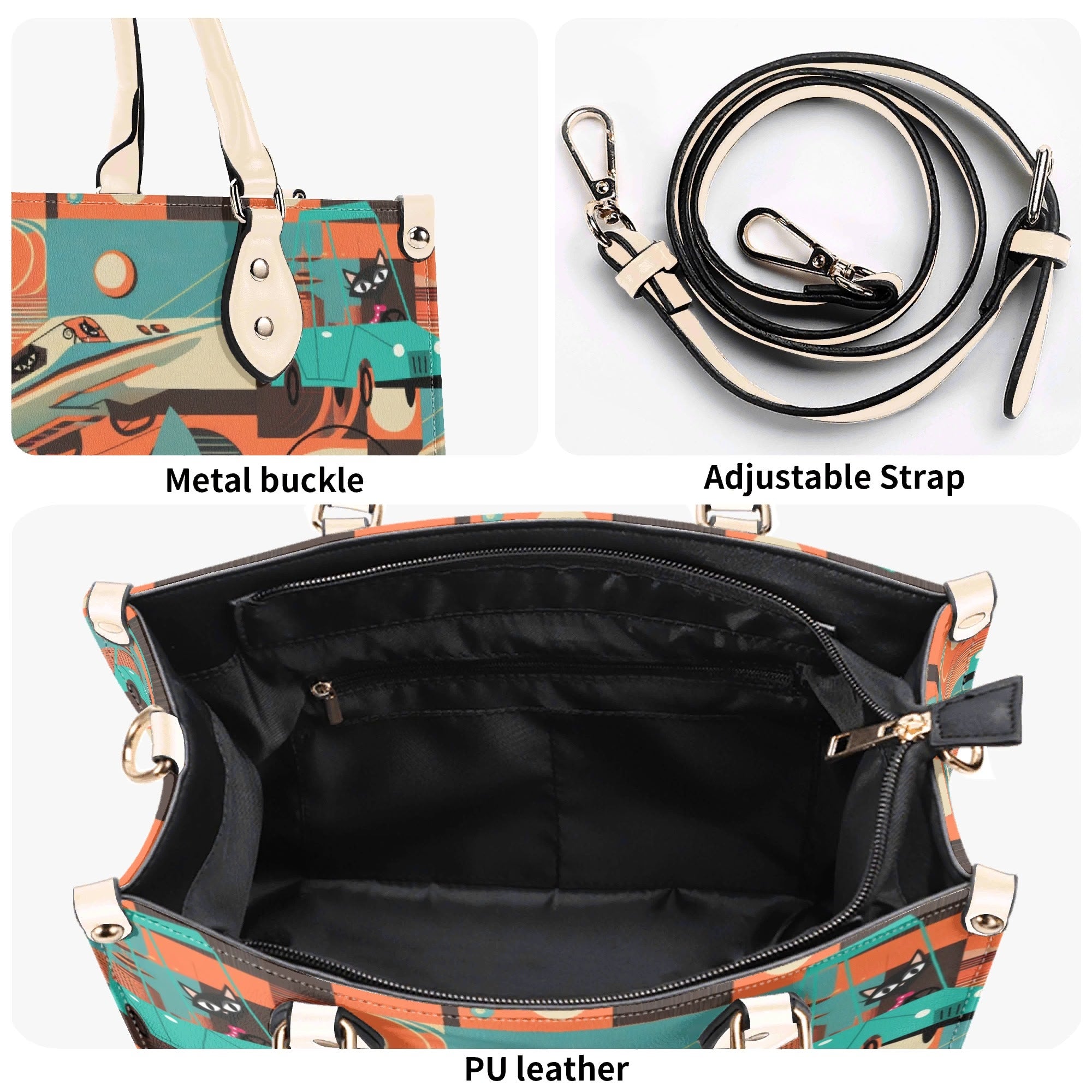 Kate McEnroe New York Sputnik Space Age Atomic Cat Handbag, Mid Century Modern Retro Futuristic Satchel, 50s Kitsch Rocket PurseHandbagsWDX3LO5N - 4