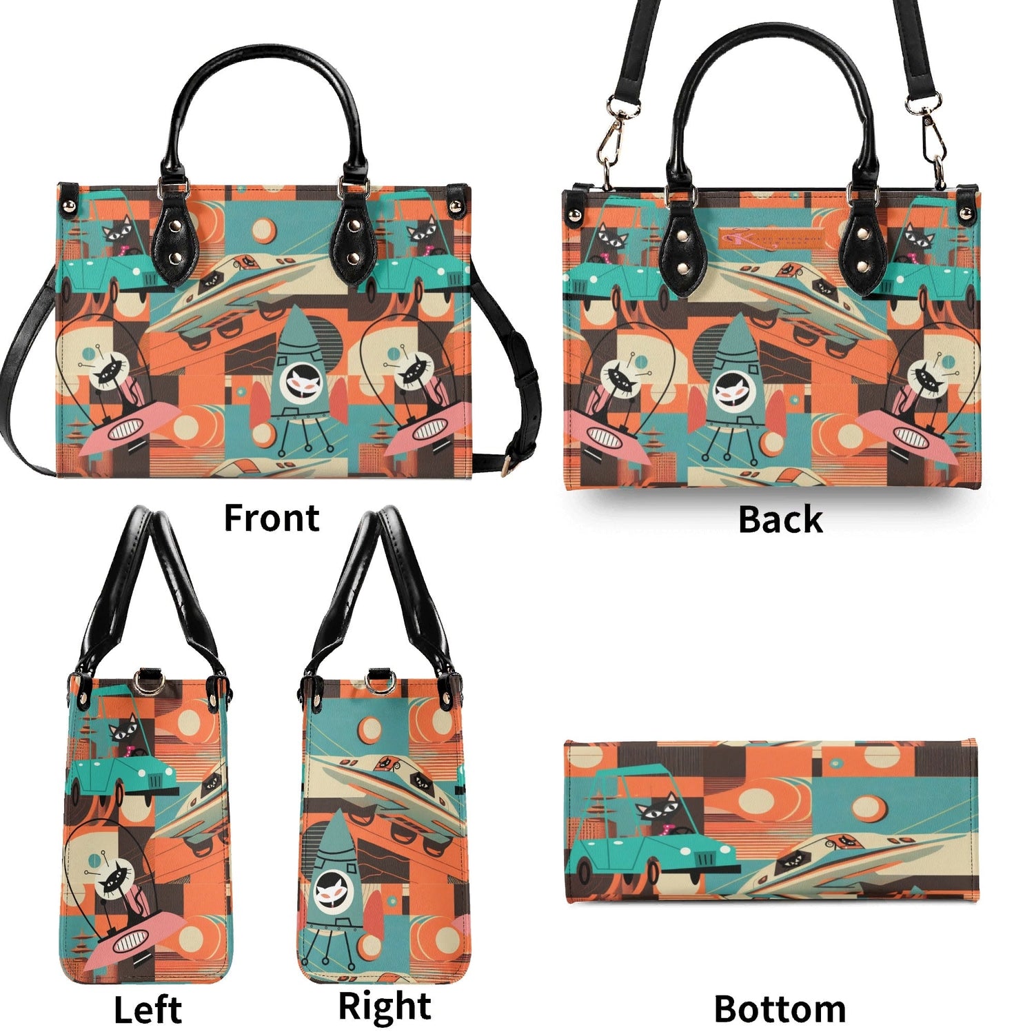 Kate McEnroe New York Sputnik Space Age Atomic Cat Handbag, Mid Century Modern Retro Futuristic Satchel, 50s Kitsch Rocket PurseHandbagsWDX3LO5N - 4