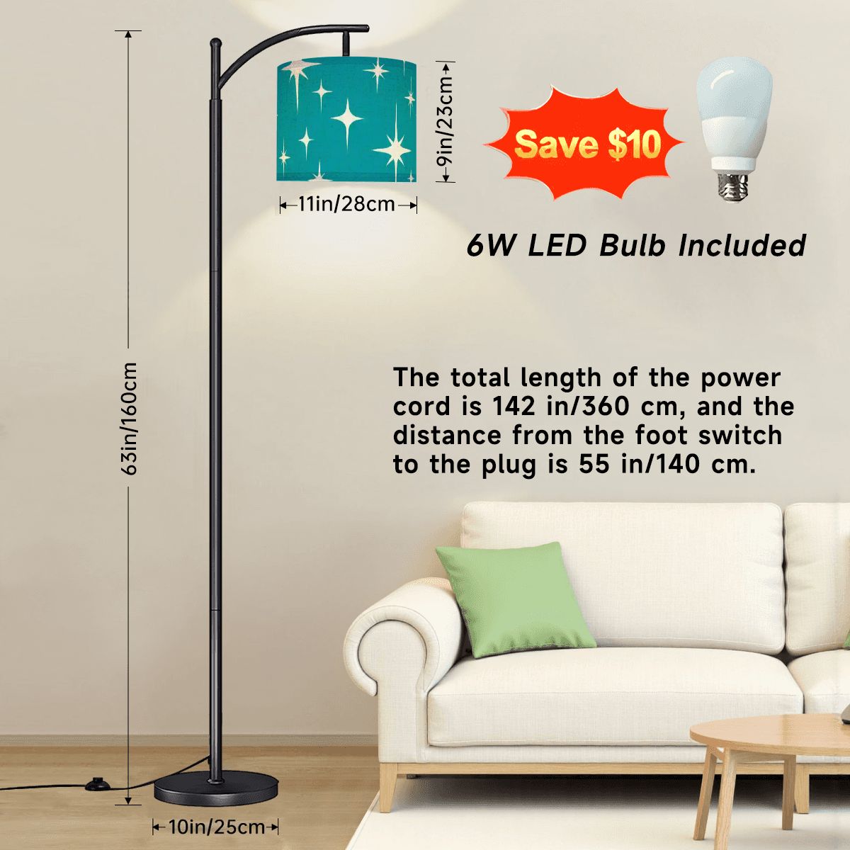 Kate McEnroe New York Starburst Arc Floor Lamp, Mid Century Modern Teal Retro LightingArc Floor LampszO91NsGNyx