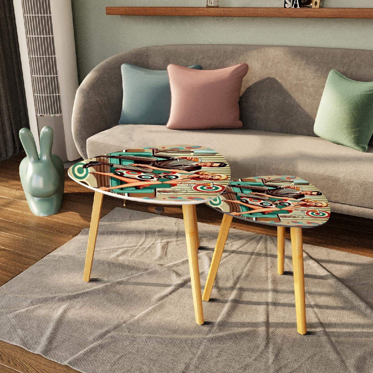 Kate McEnroe New York Swanky Mid Century Modern Nesting Tables, Kitschy 1950s Mod Couple Accent FurnitureNesting TableszOzgjEKihY