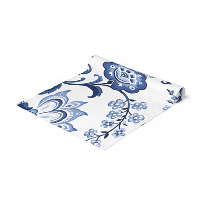 Kate McEnroe New York Table Runner in Luxury Blue and White Floral Chinoiserie Table Runners 16x90 inch 15789312684118735913