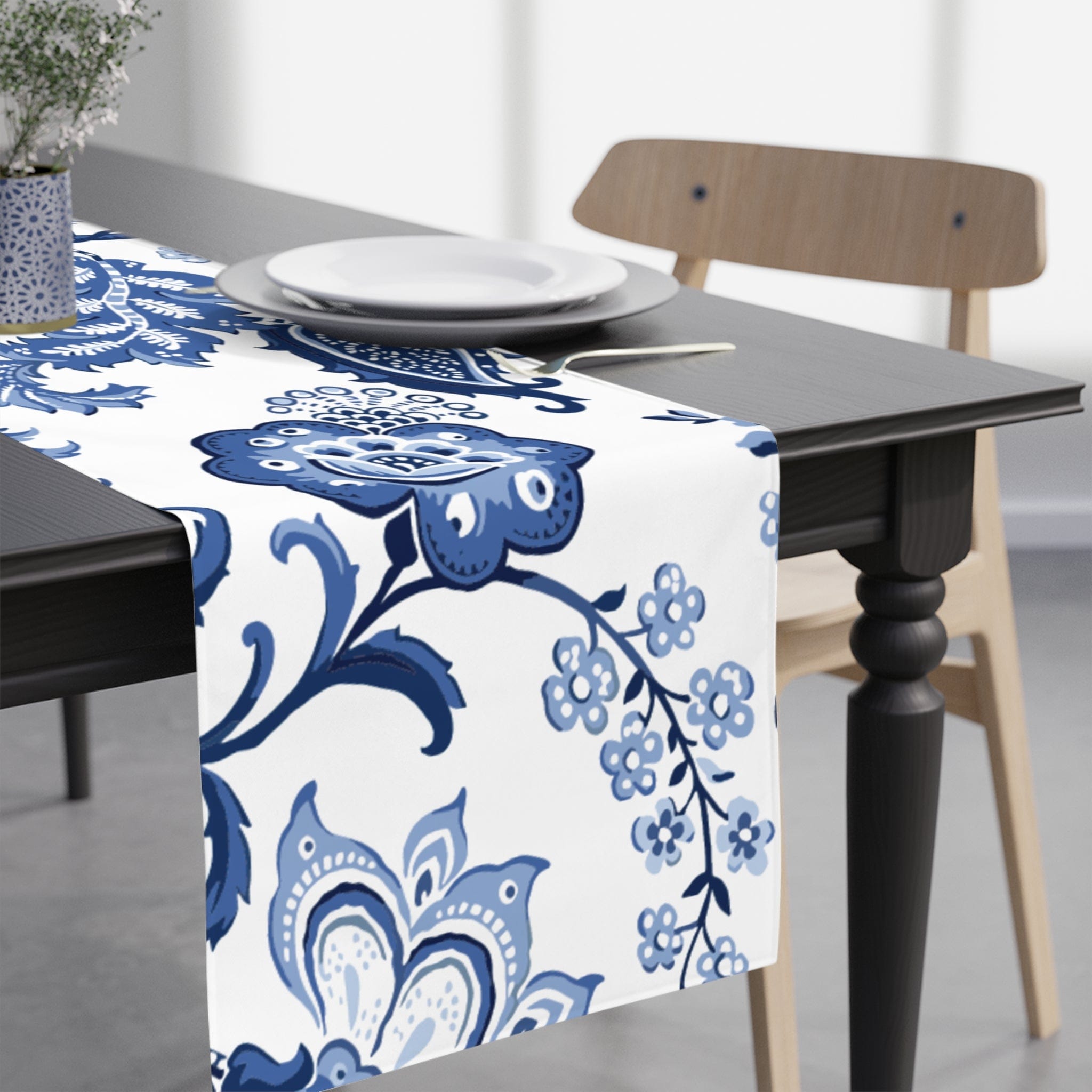 Kate McEnroe New York Table Runner in Luxury Blue and White Floral ChinoiserieTable Runners15789312684118735913