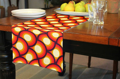Kate McEnroe New York Table Runner in Mid Century Modern Geometric Print, Custom Designed 1970s Retro Table Linens, Orange Yellow MCM Table Decor, Retro TablewareTable Runners31139466463458332105