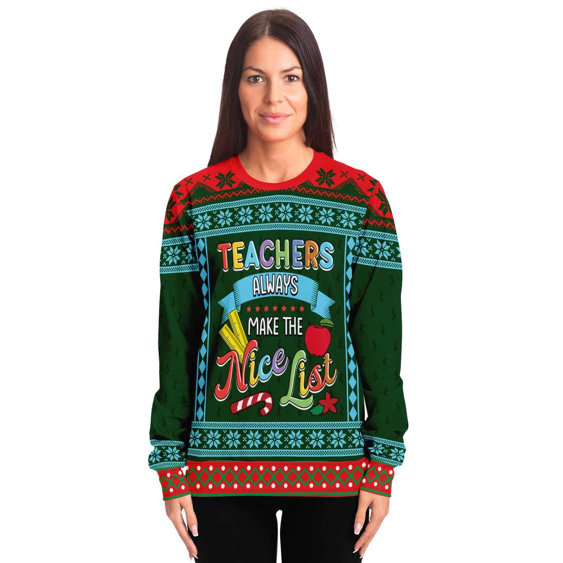 Kate McEnroe New York Teachers Always Make The Nice List Ugly Christmas SweatersSweatshirtSBSWF_D - 4902 - XS
