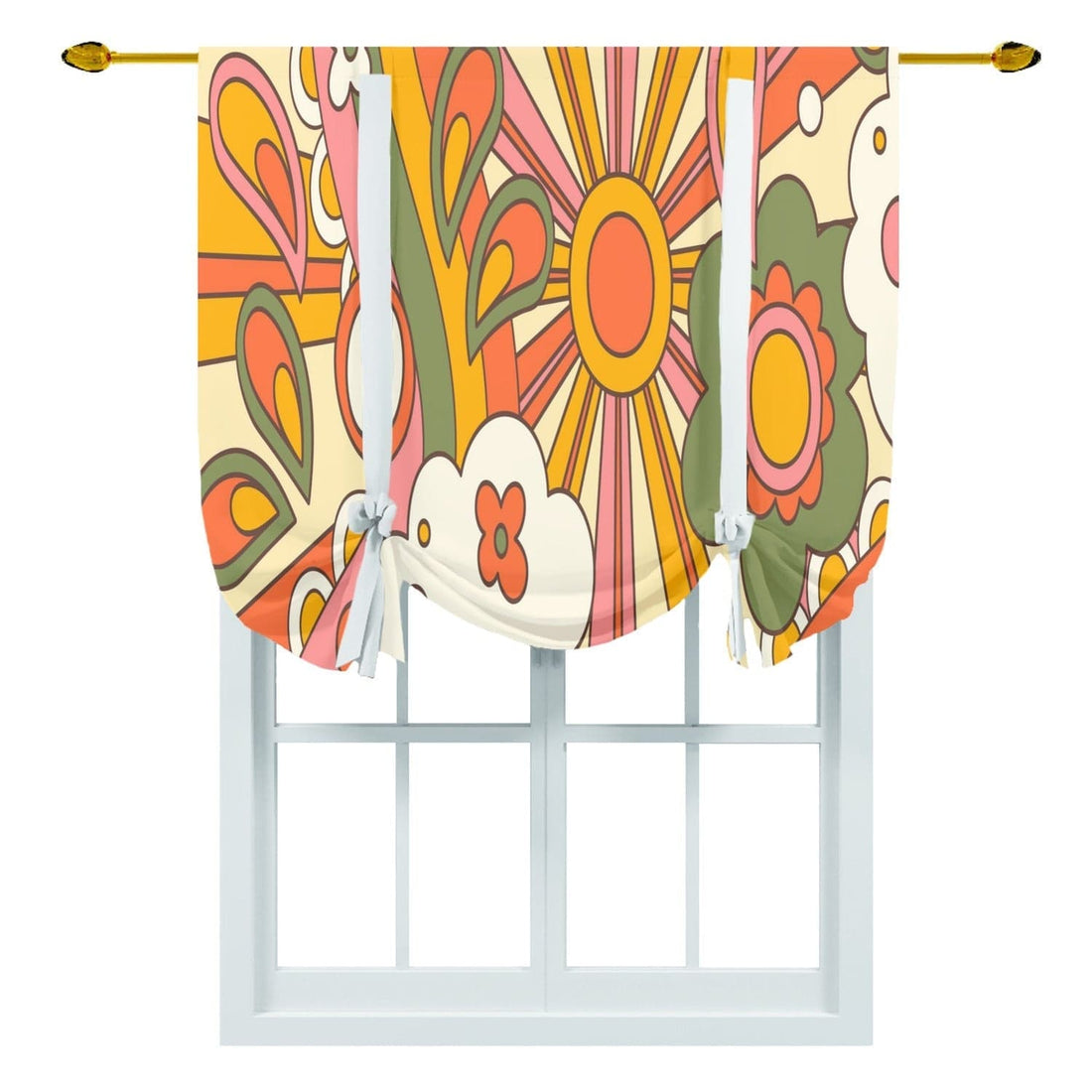 Kate McEnroe New York Tie Up Curtain in Retro Groovy Hippie 70s Sunburst FloralTie - up Curtains55843