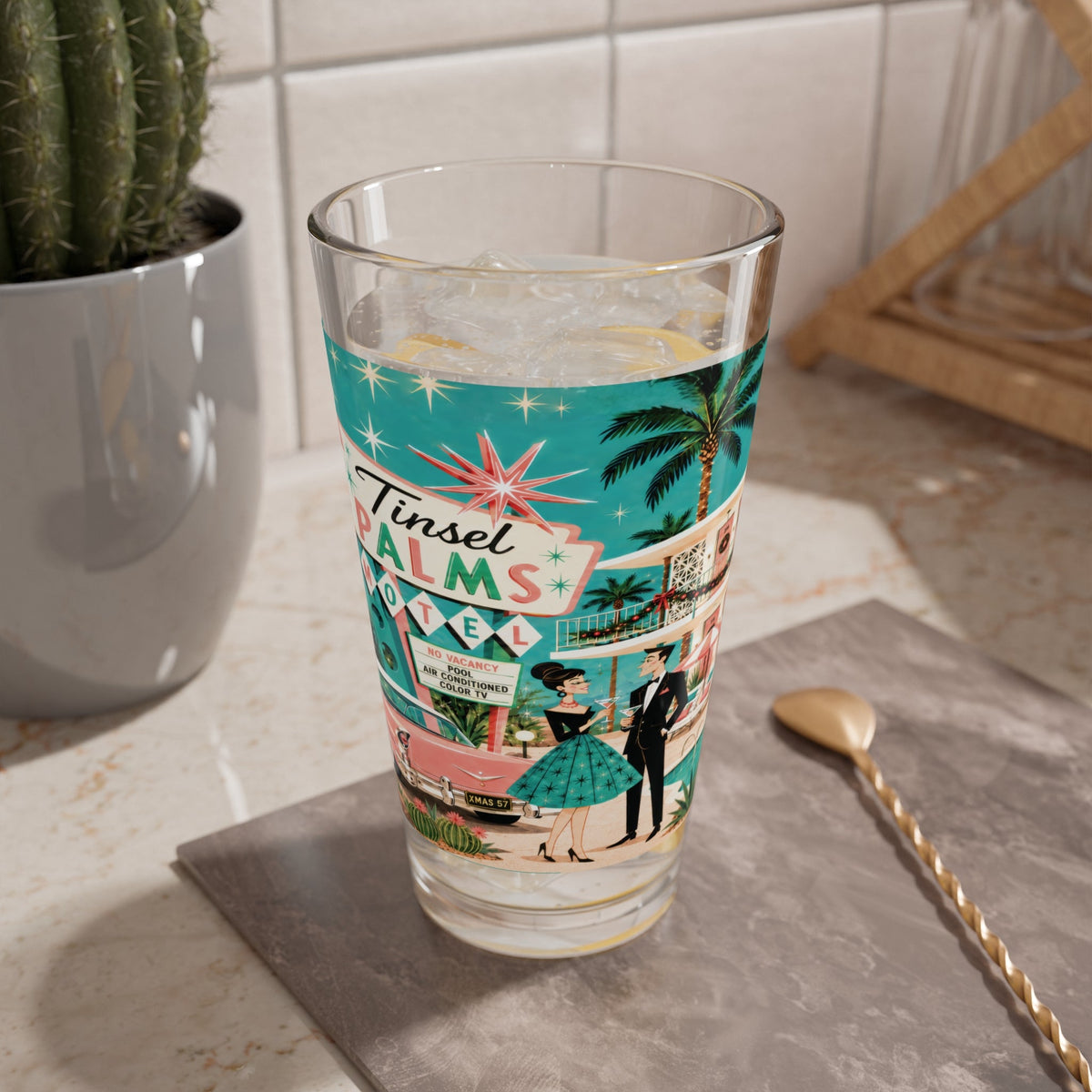 Kate McEnroe New York Tinsel Palms Motel 1950s Kitsch Christmas Mid Century Modern Pint GlassPint Glasses19141910453002640597