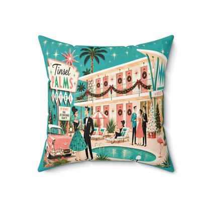 Kate McEnroe New York Tinsel Palms Motel 1950s Palm Springs Christmas Throw PillowThrow Pillows11217912934126304457