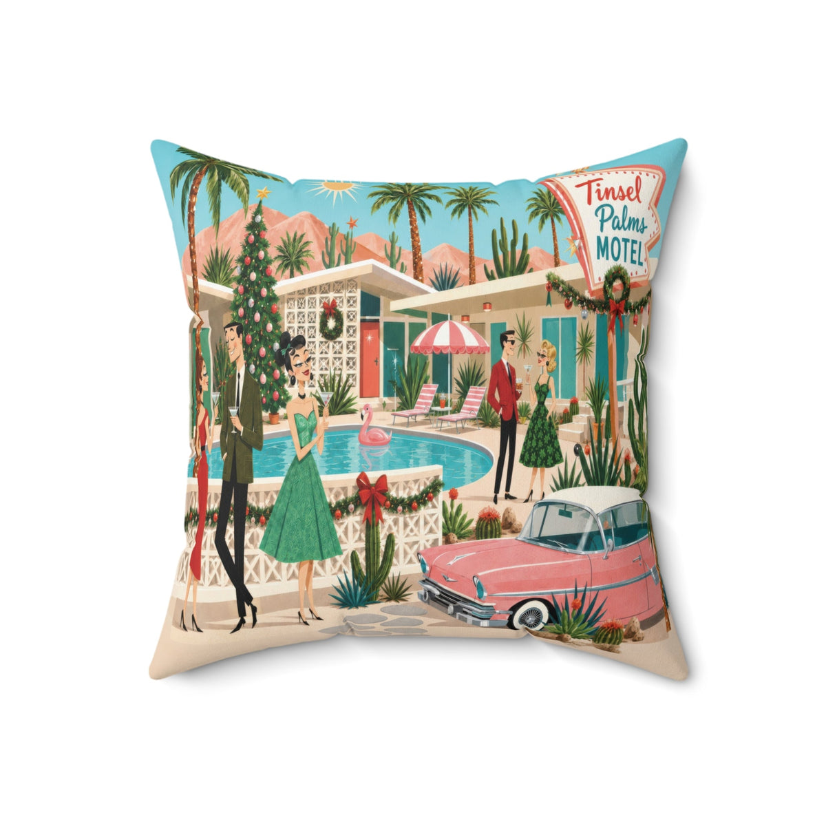 Kate McEnroe New York Tinsel Palms Motel Palm Springs Mid Century Christmas Throw PillowThrow Pillows20629215947665131829