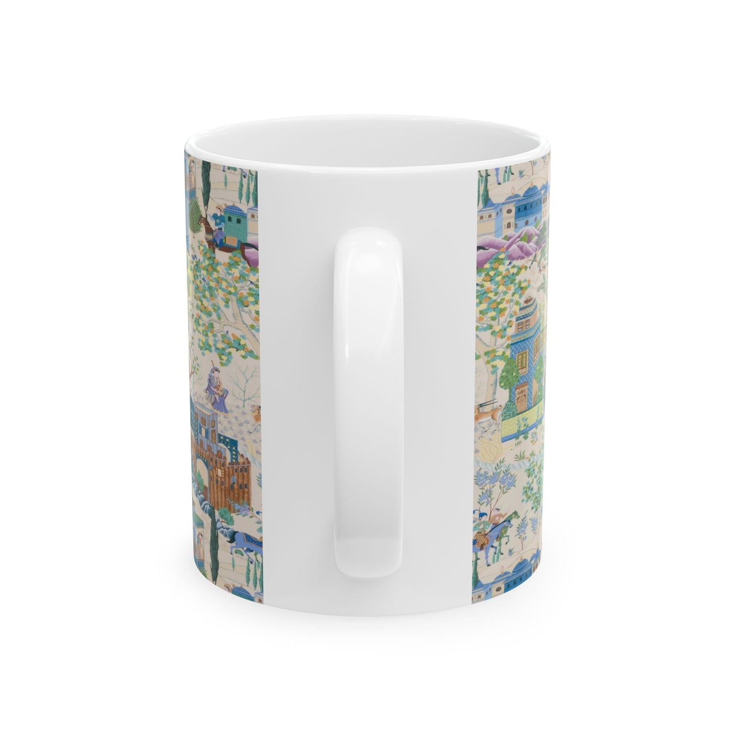 Kate McEnroe New York Toile De Jouy Mug, Blue and Green Floral Coffee Mug, Traditional Asian Country Scene with Horses, Rustic Chic Botanical DrinkwareMugs28184967832090854839