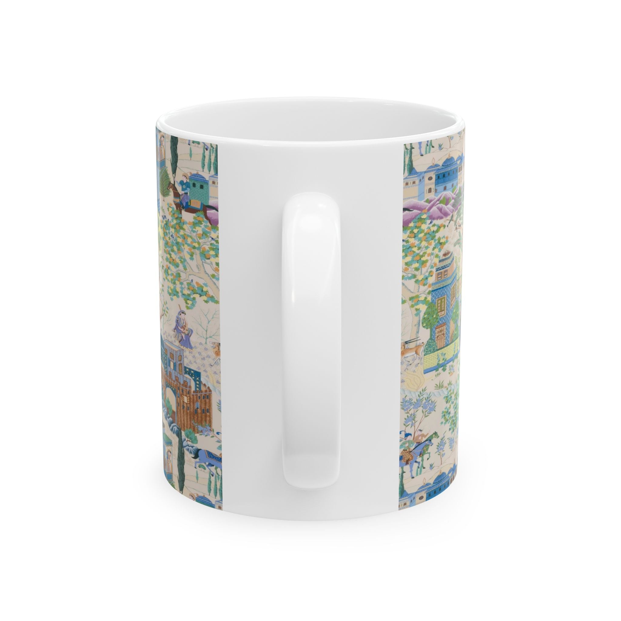 Kate McEnroe New York Toile De Jouy Mug, Blue and Green Floral Coffee Mug, Traditional Asian Country Scene with Horses, Rustic Chic Botanical DrinkwareMugs28184967832090854839
