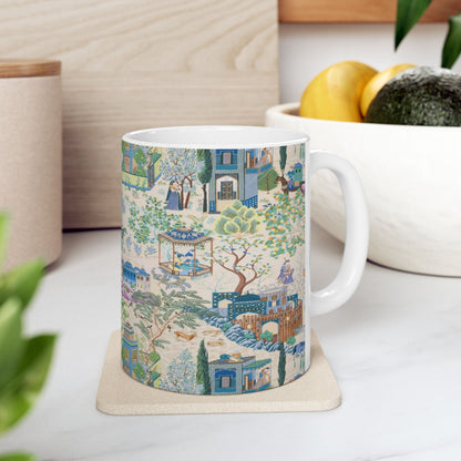 Kate McEnroe New York Toile De Jouy Mug, Blue and Green Floral Coffee Mug, Traditional Asian Country Scene with Horses, Rustic Chic Botanical DrinkwareMugs28184967832090854839