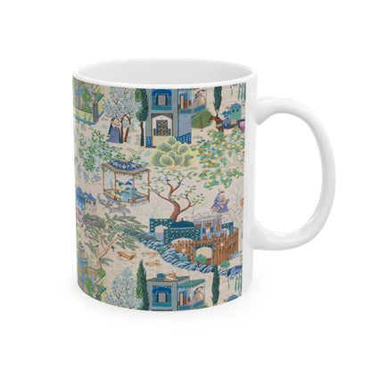 Kate McEnroe New York Toile De Jouy Mug, Blue and Green Floral Coffee Mug, Traditional Asian Country Scene with Horses, Rustic Chic Botanical DrinkwareMugs28184967832090854839