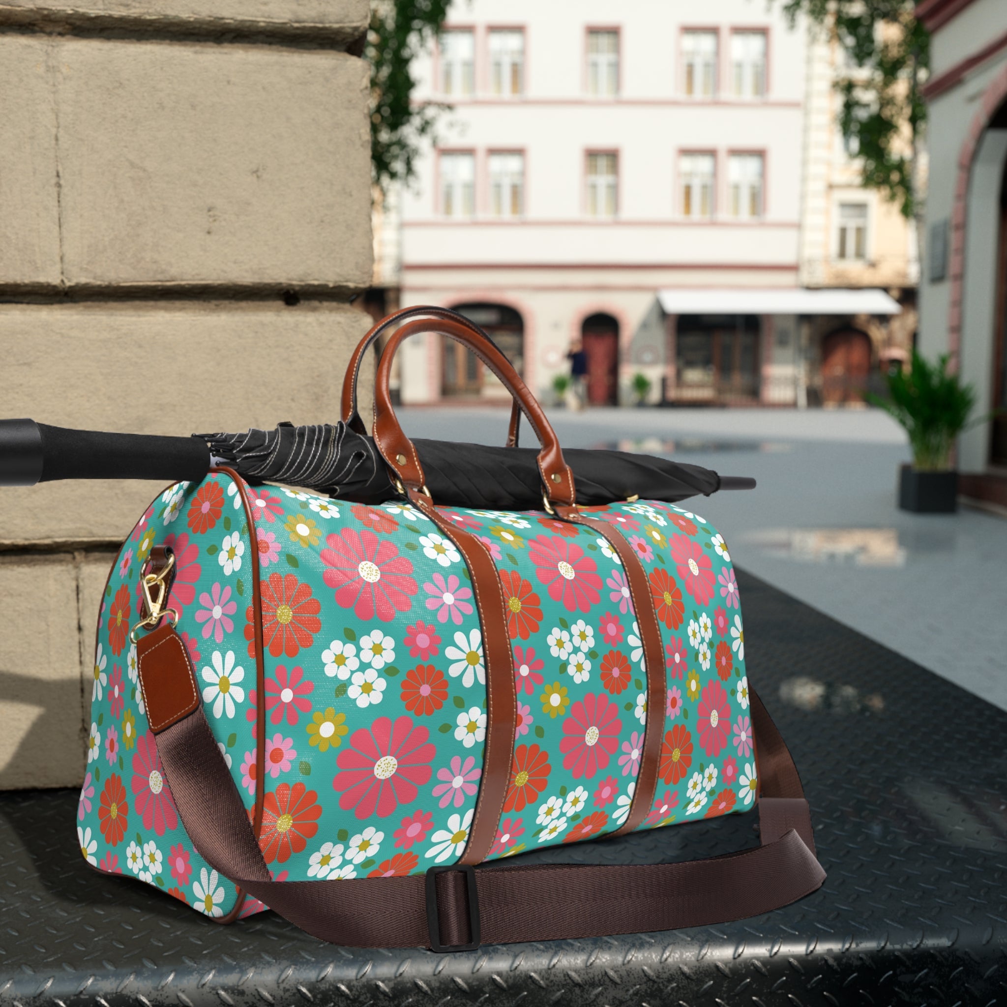 Kate McEnroe New York Travel Bag - Mid century Modern 70s Retro Groovy Flower PowerDuffel Bags28450120287464573059
