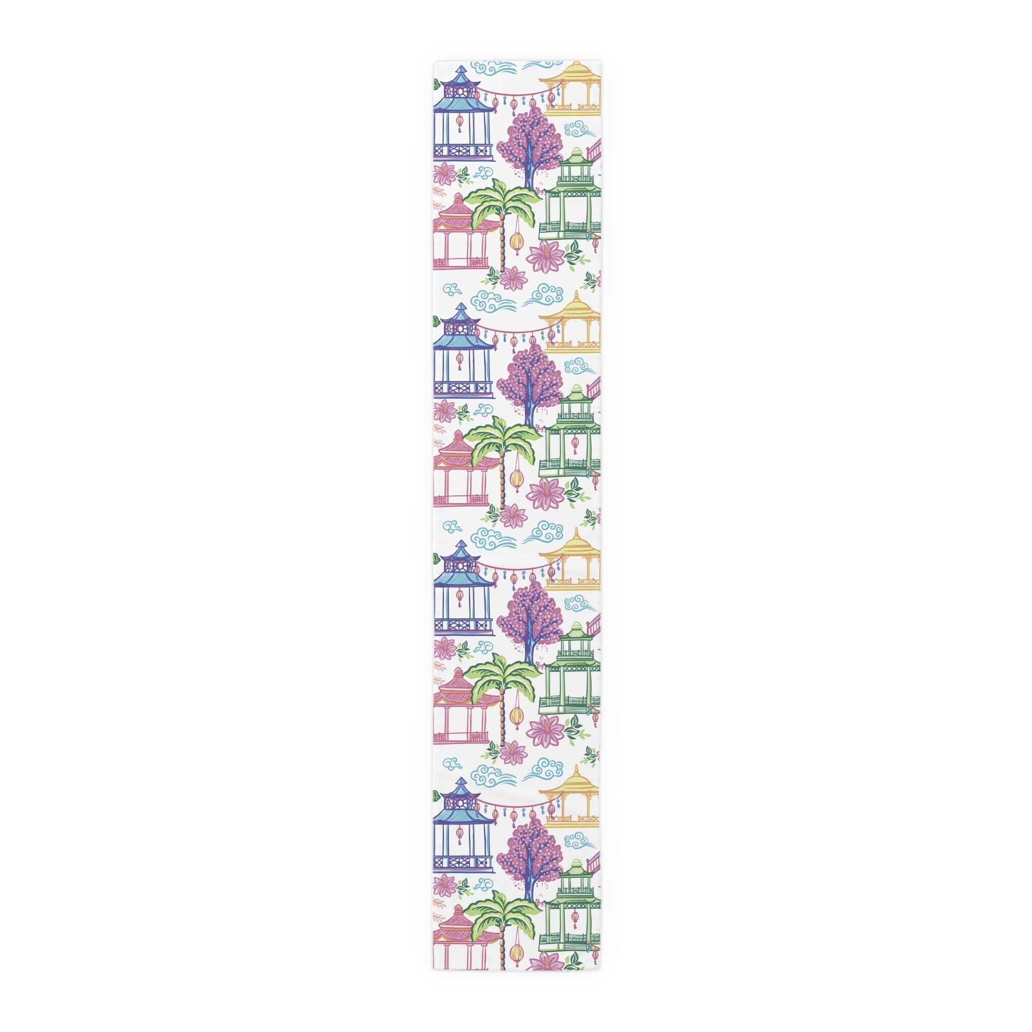 Kate McEnroe New York Tropical Chinoiserie Pagoda Table Runner Blue Pink Green Yellow Dining DecorTable Runners55495971077729346665