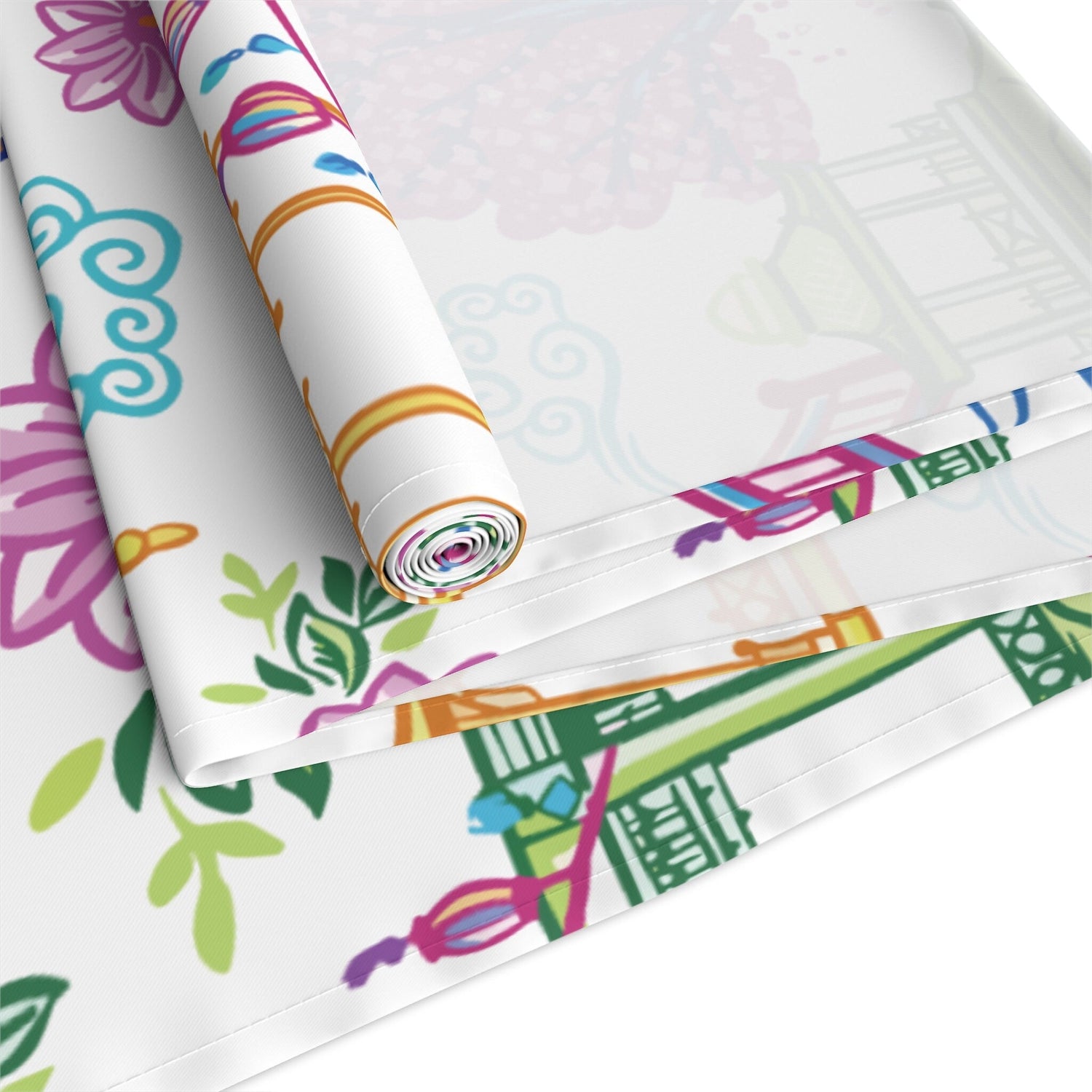 Kate McEnroe New York Tropical Chinoiserie Pagoda Table Runner Blue Pink Green Yellow Dining DecorTable Runners55495971077729346665