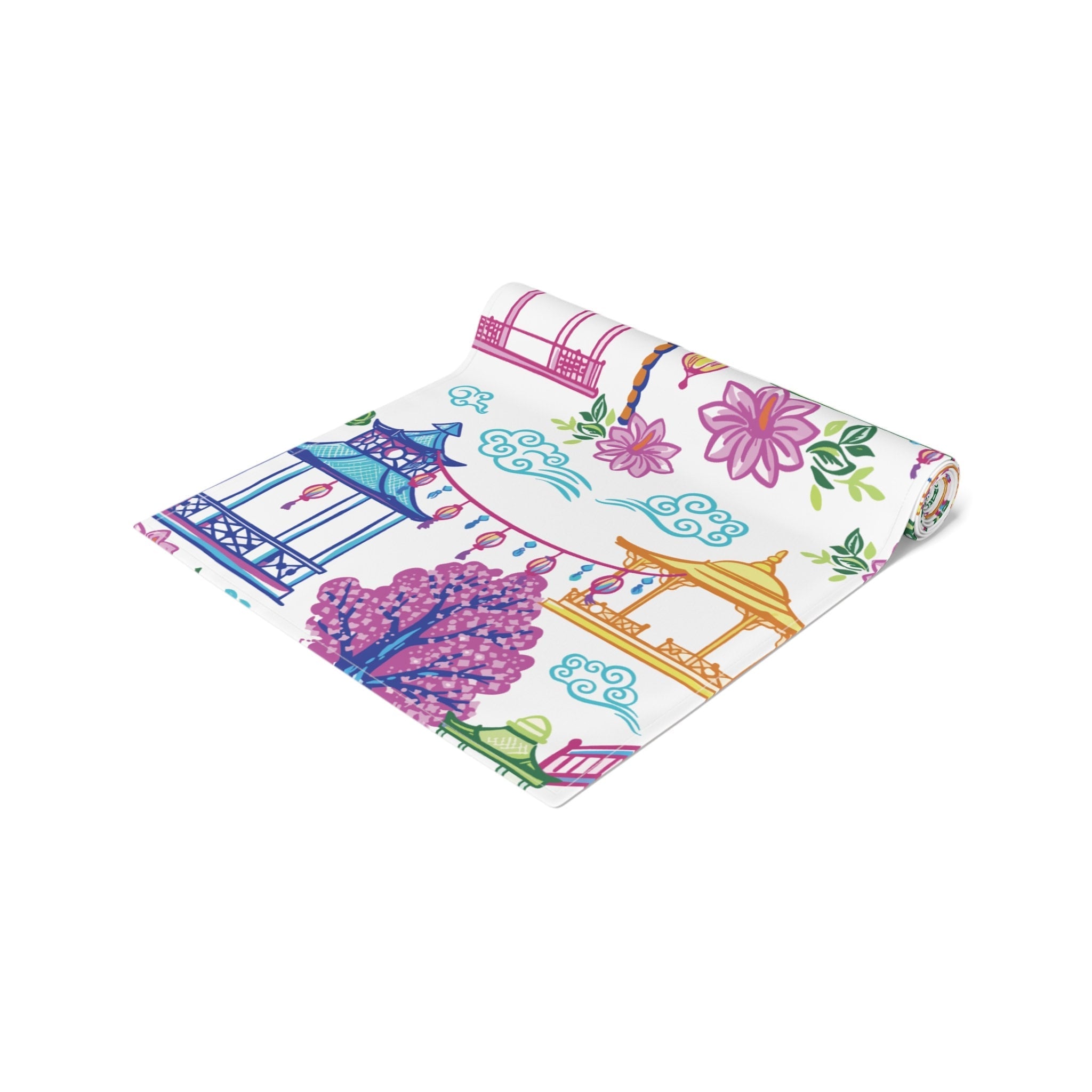 Kate McEnroe New York Tropical Chinoiserie Pagoda Table Runner Blue Pink Green Yellow Dining DecorTable Runners55495971077729346665
