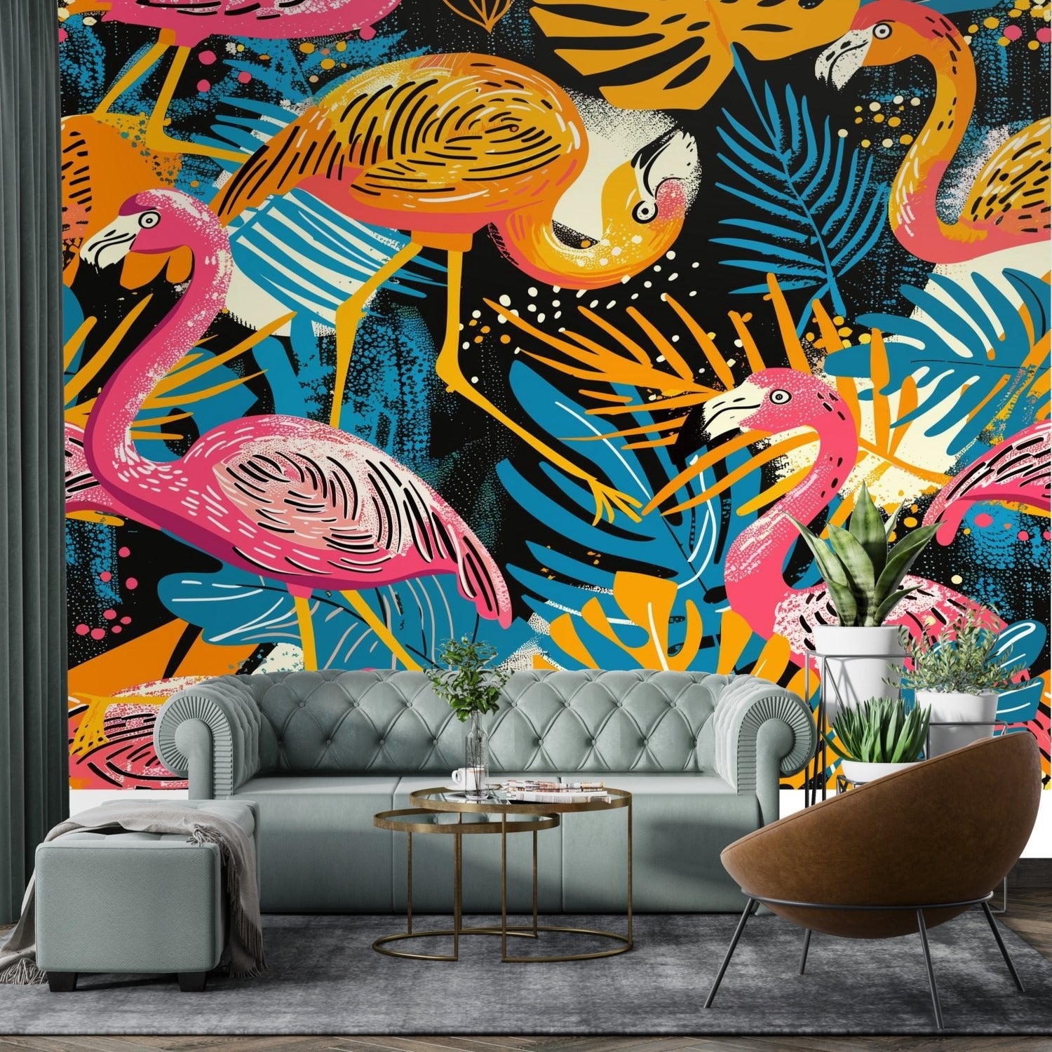 Kate McEnroe New York Tropical Flamingo Fiesta Retro Wall MuralWall Mural119606