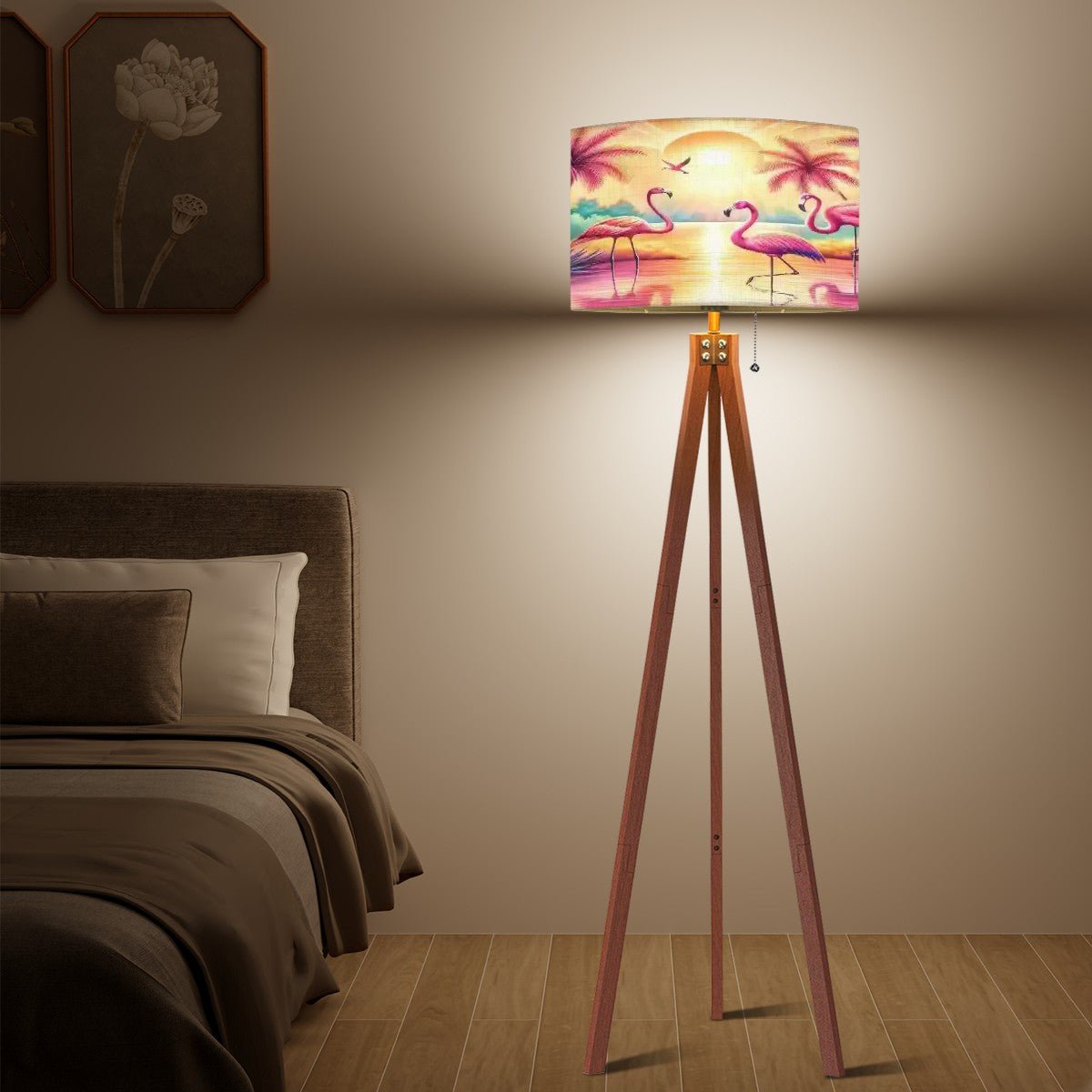 Kate McEnroe New York Tropical Flamingo Paradise Palm Tree Sunset Retro Drum LampshadeLamp ShadesRDpqo0sWc0
