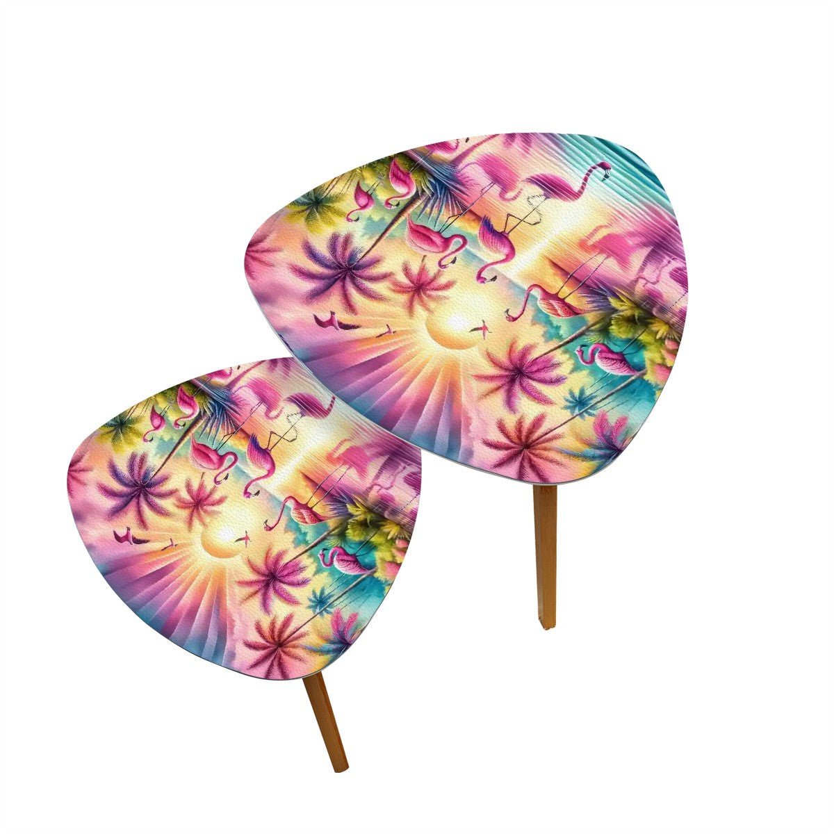 Kate McEnroe New York Tropical Flamingo Sunset Nesting Tables, Retro Coastal Living Room Accent, Mid Mod Beachy Coffee Table SetNesting TablesjmjNDZn6AD