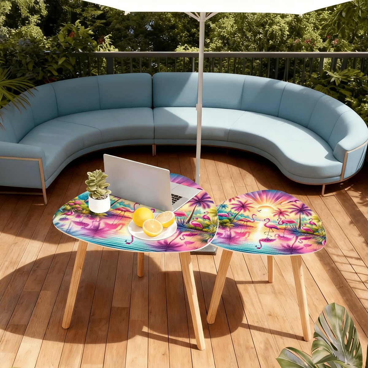 Kate McEnroe New York Tropical Flamingo Sunset Nesting Tables, Retro Coastal Living Room Accent, Mid Mod Beachy Coffee Table SetNesting TablesnxPLMqSOxXyNC