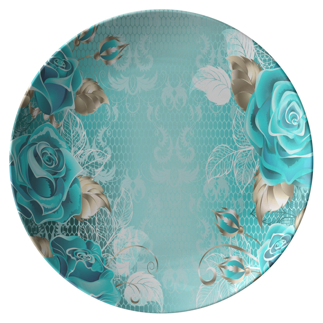 Kate McEnroe New York Turquoise Lacy Floral Dinner PlatesPlates9820SINGLE