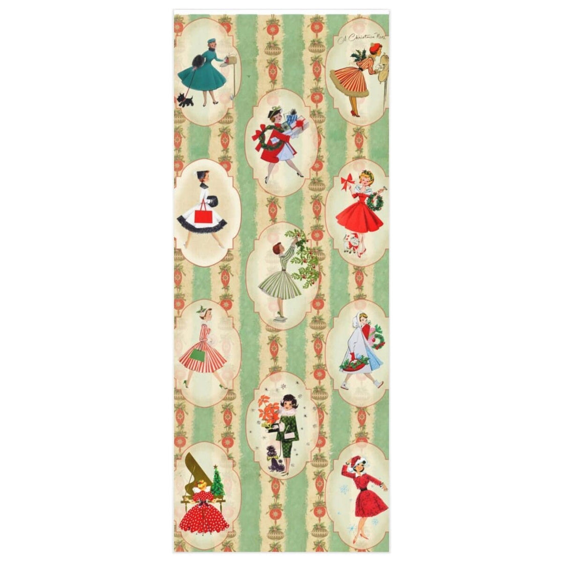 Kate McEnroe New York Vintage 1950s Christmas Wrapping Paper, Mid Century Modern Retro Green, Red, Women, Ladies, Housewives Holiday Gift WrapWrapping Paper18454133583151462566