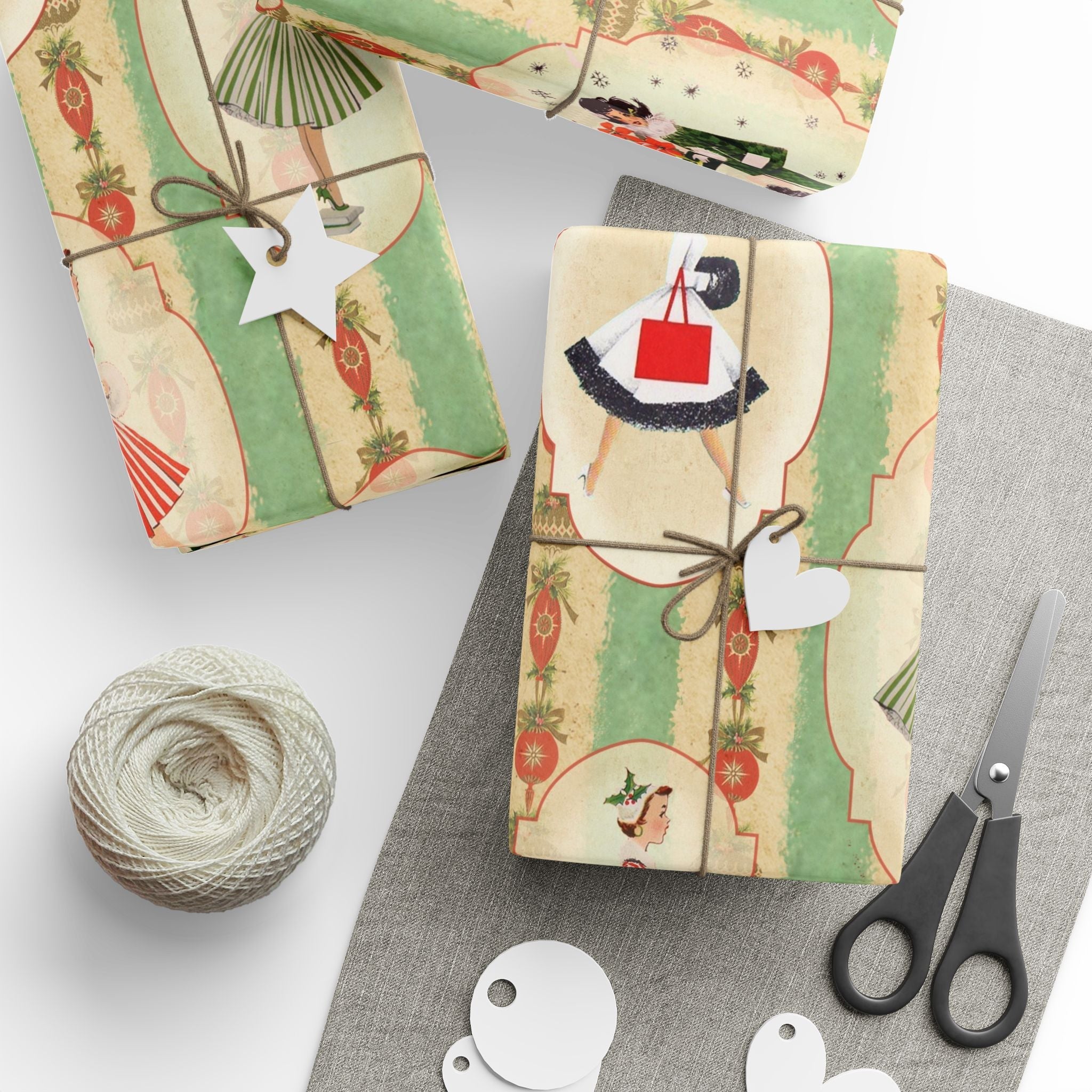 Kate McEnroe New York Vintage 1950s Christmas Wrapping Paper, Mid Century Modern Retro Green, Red, Women, Ladies, Housewives Holiday Gift WrapWrapping Paper24626131695276845642