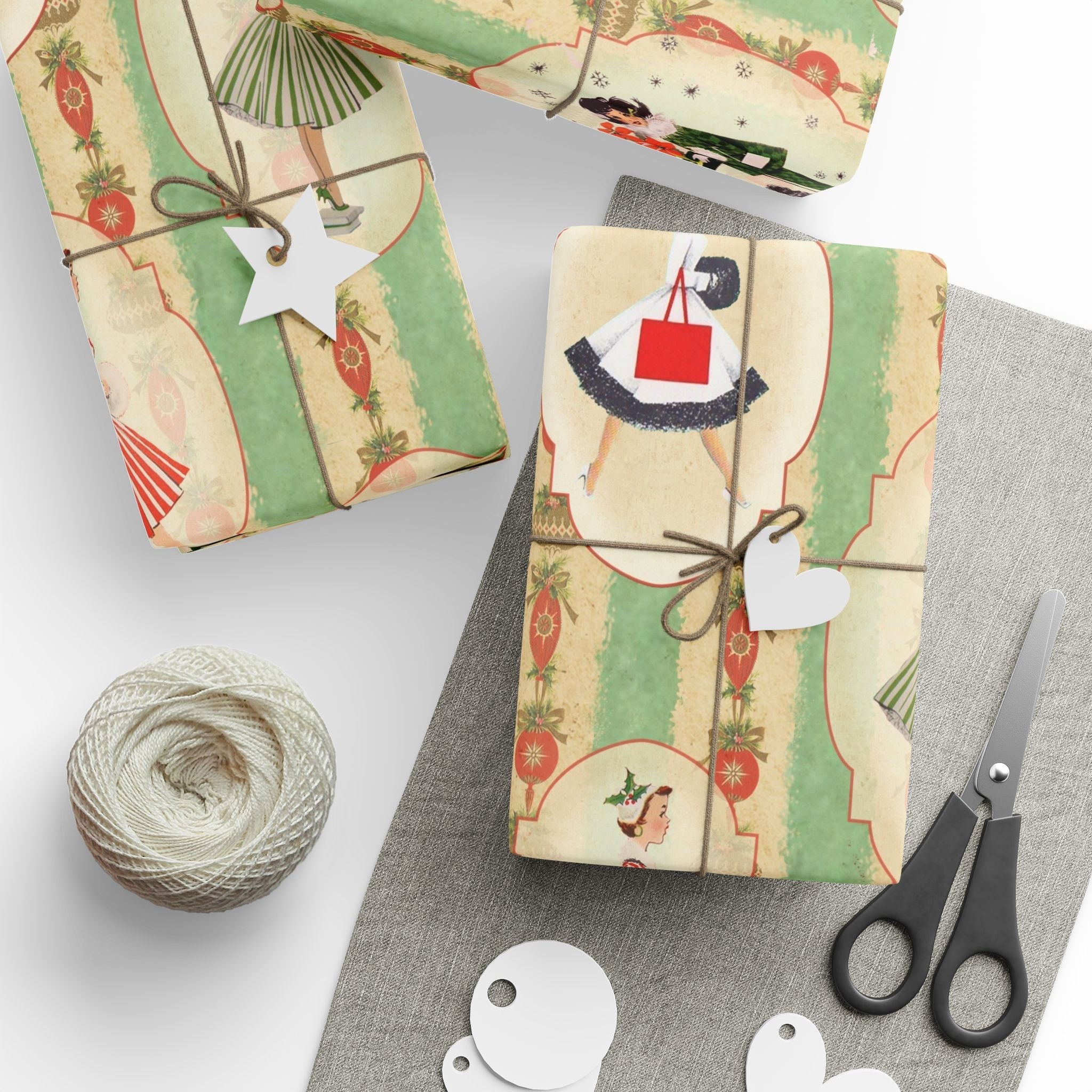 Kate McEnroe New York Vintage 1950s Christmas Wrapping Paper, Mid Century Modern Retro Green, Red, Women, Ladies, Housewives Holiday Gift WrapWrapping Paper24626131695276845642