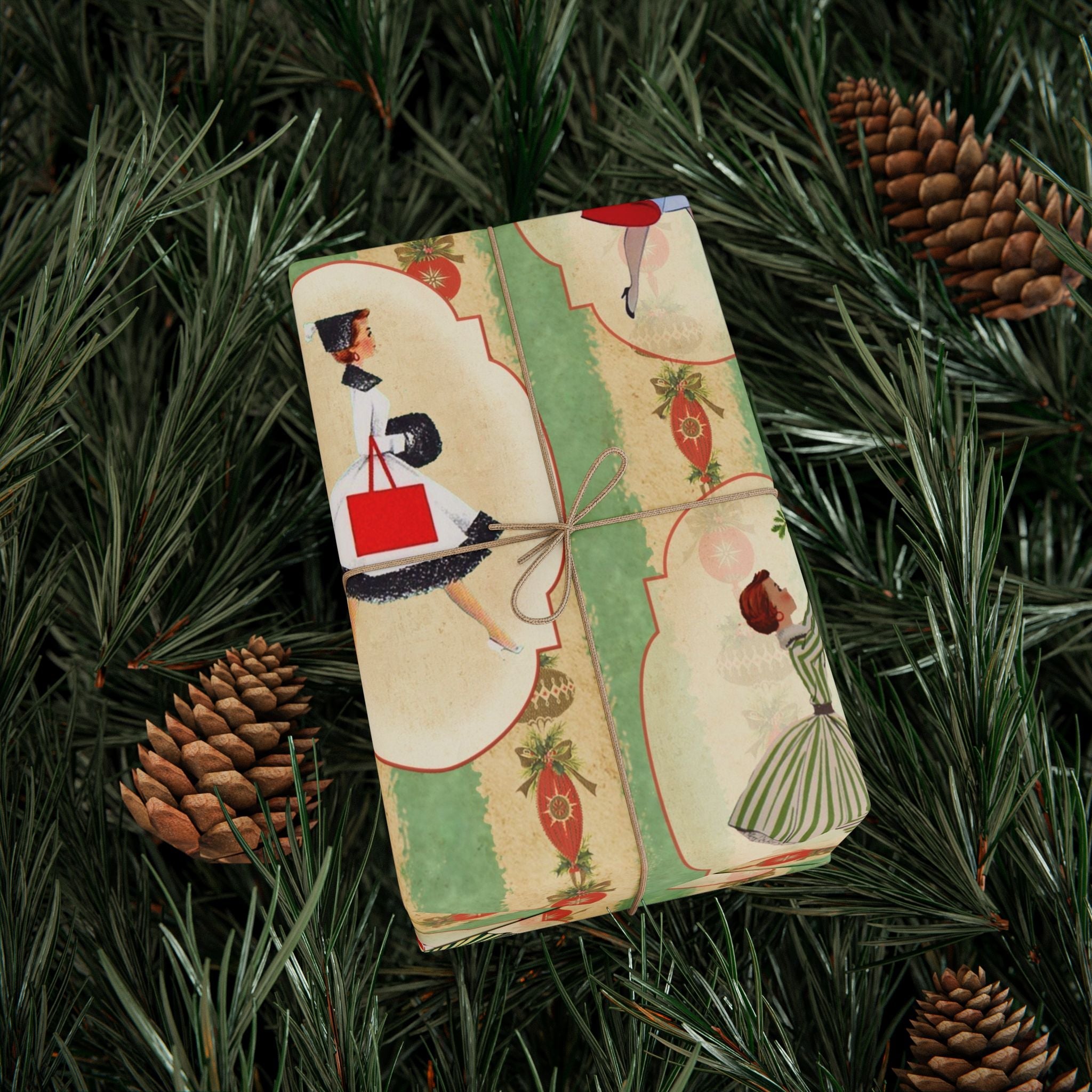 Kate McEnroe New York Vintage 1950s Christmas Wrapping Paper, Mid Century Modern Retro Green, Red, Women, Ladies, Housewives Holiday Gift WrapWrapping Paper24626131695276845642