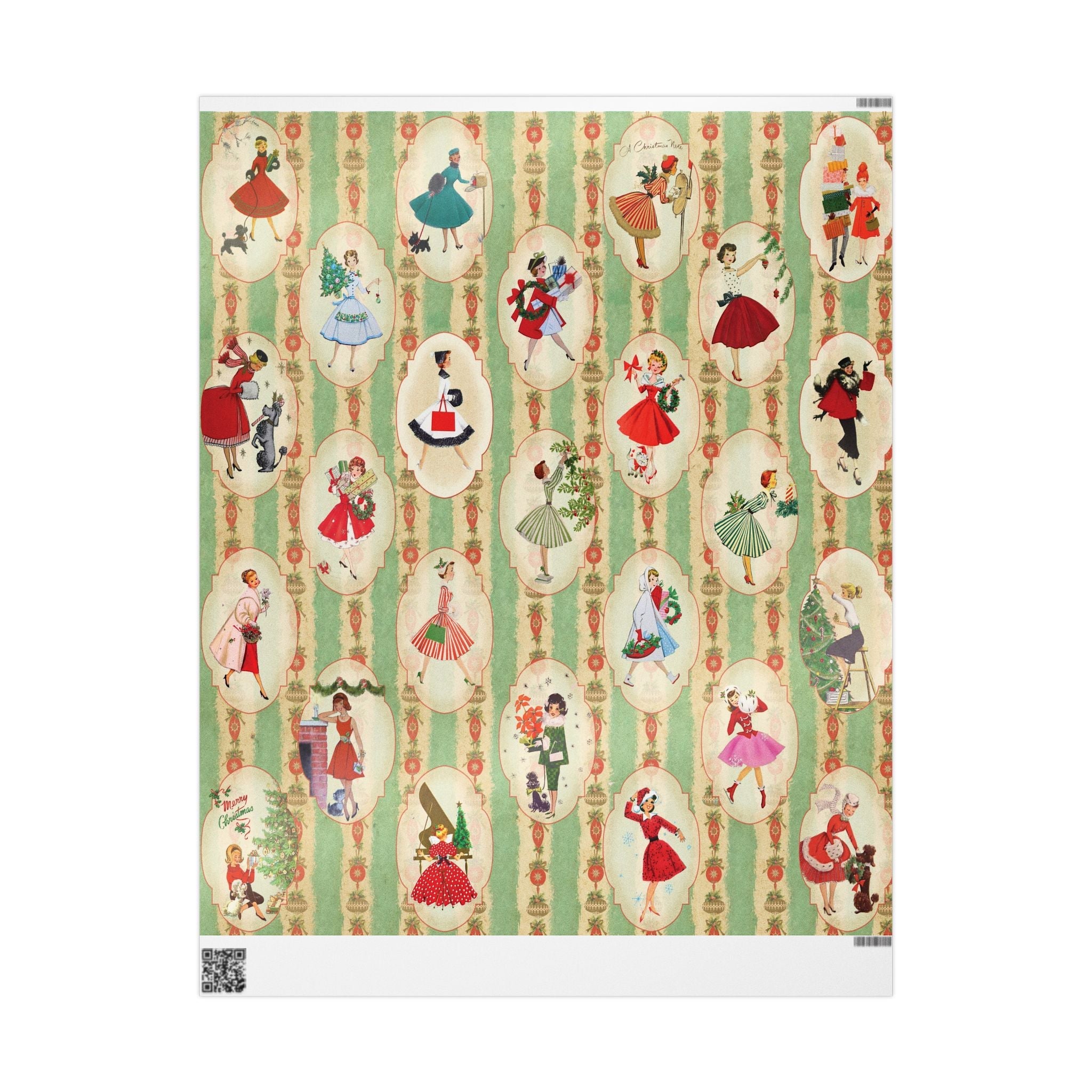 Kate McEnroe New York Vintage 1950s Christmas Wrapping Paper, Mid Century Modern Retro Green, Red, Women, Ladies, Housewives Holiday Gift WrapWrapping Paper67956247011782728739