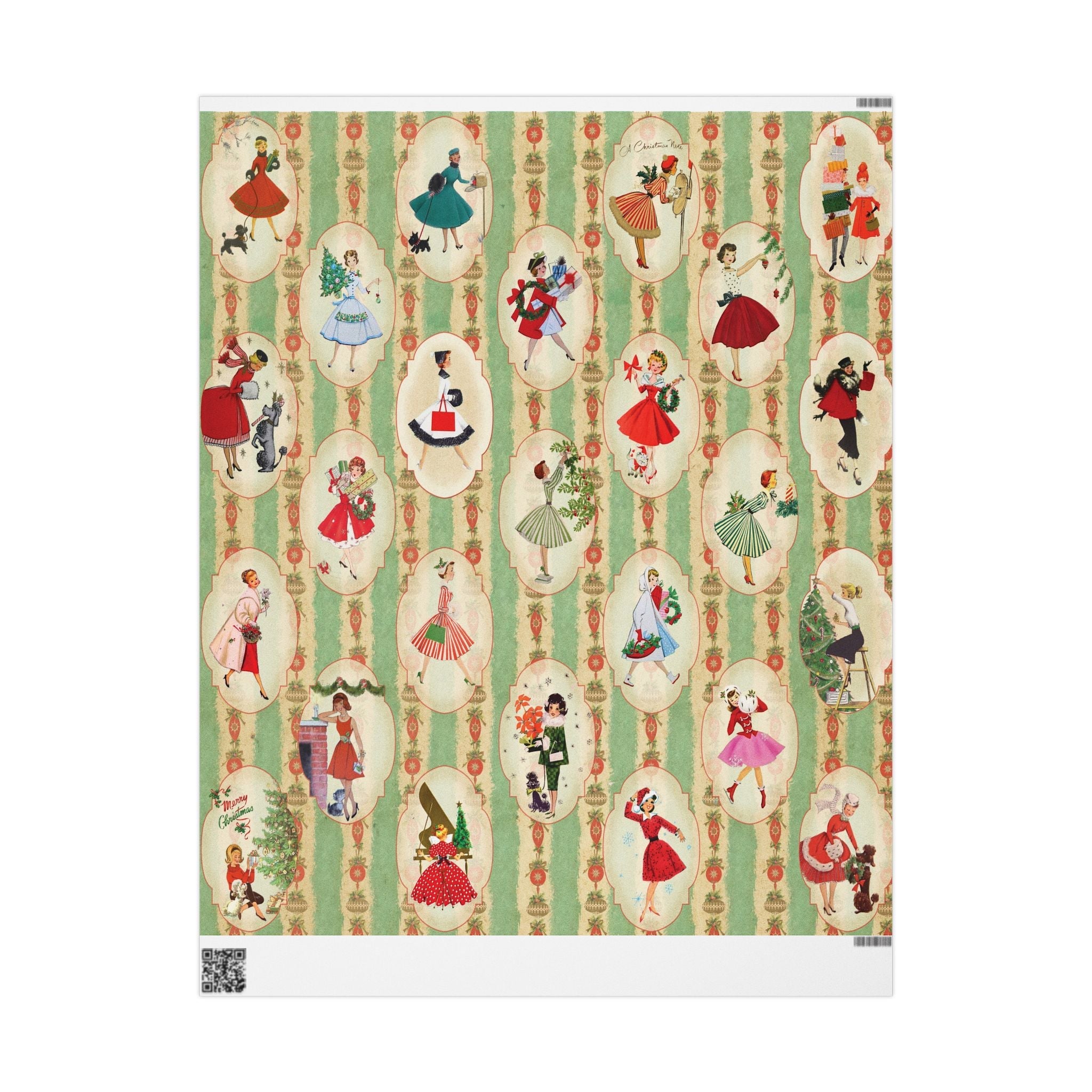 Kate McEnroe New York Vintage 1950s Christmas Wrapping Paper, Mid Century Modern Retro Green, Red, Women, Ladies, Housewives Holiday Gift WrapWrapping Paper86947293611643539225