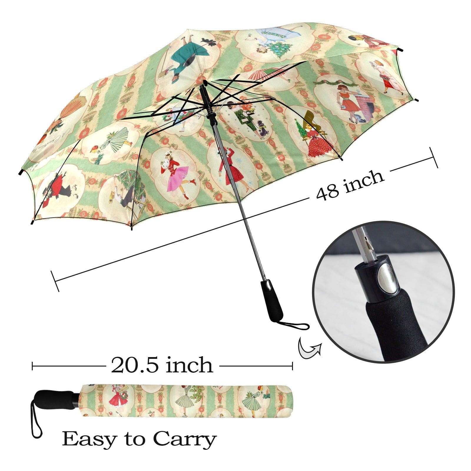 interestprint Vintage 1950s Housewives Christmas Semi-Automatic Foldable Umbrella Umbrellas One Size D2842158
