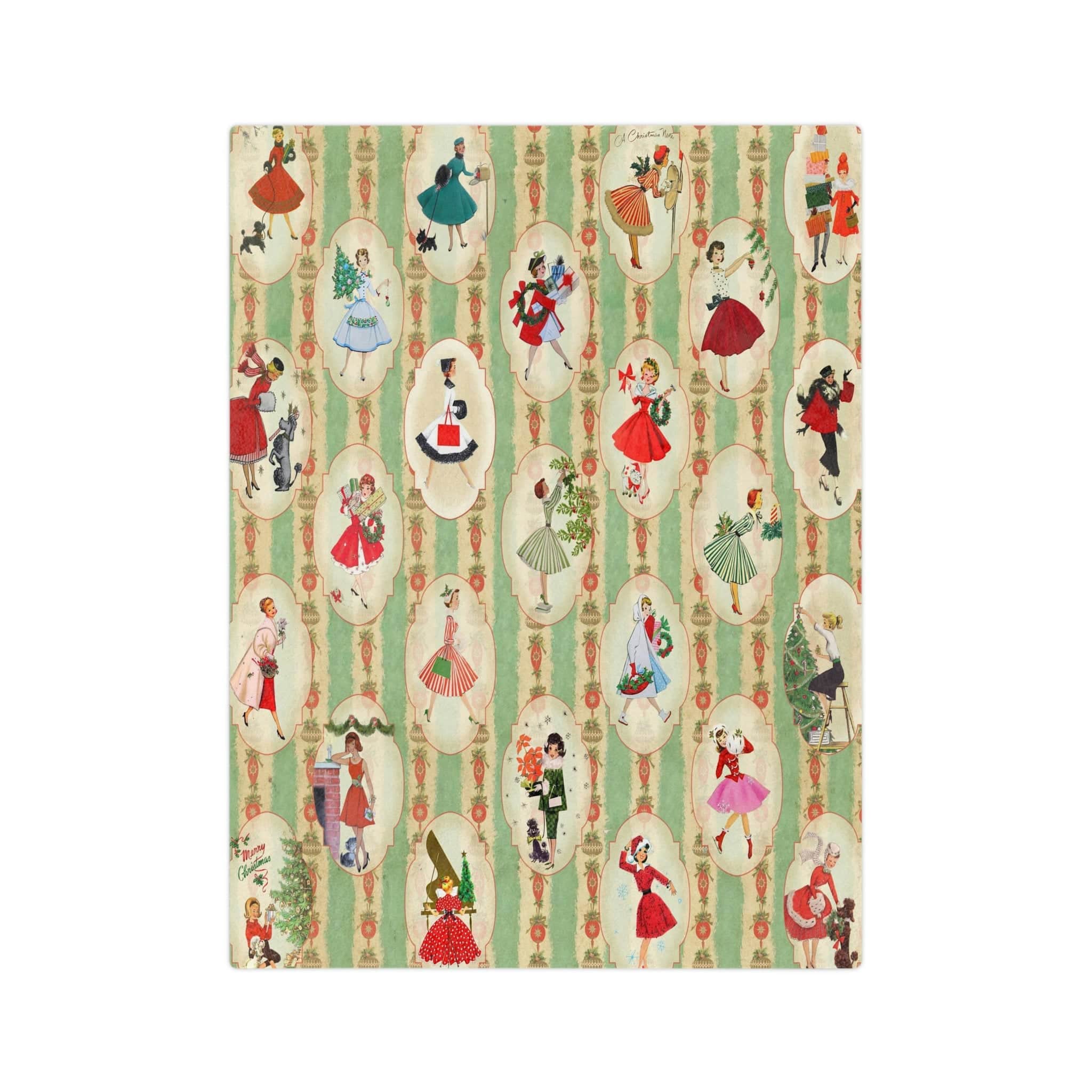 Kate McEnroe New York Vintage 1950s Mid Century Modern Retro Green, Red, Women, Ladies, Housewives Velveteen Minky Blanket, Vintage Women in Christmas SettingBlankets24421648893559513927