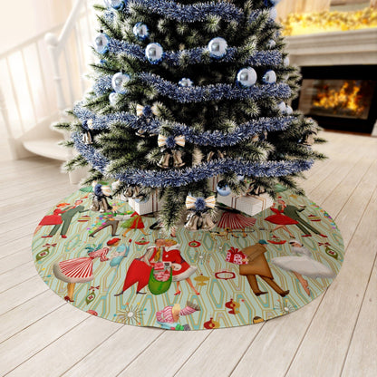 Kate McEnroe New York Vintage 1950s Retro Kitsch Christmas Tree Skirt, Vintage Housewives, Couples Xmas Card Inspired Art, MCM Holiday DecorChristmas Tree Skirts58449327375373928236