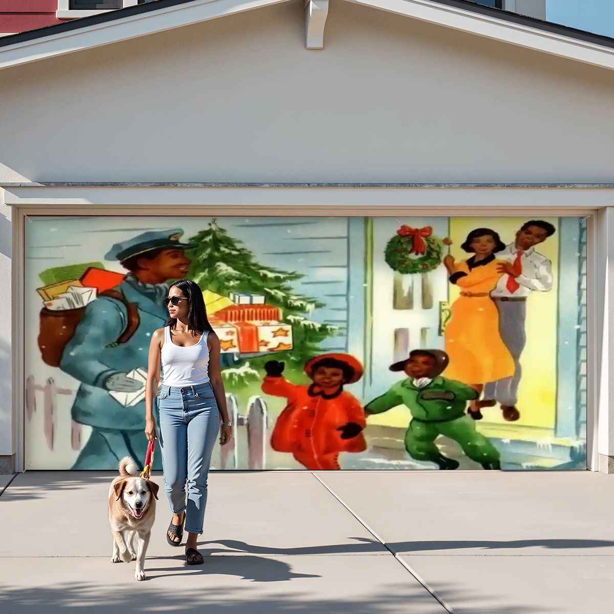 Vintage 50s African American Family Kitsch Christmas Garage Door
