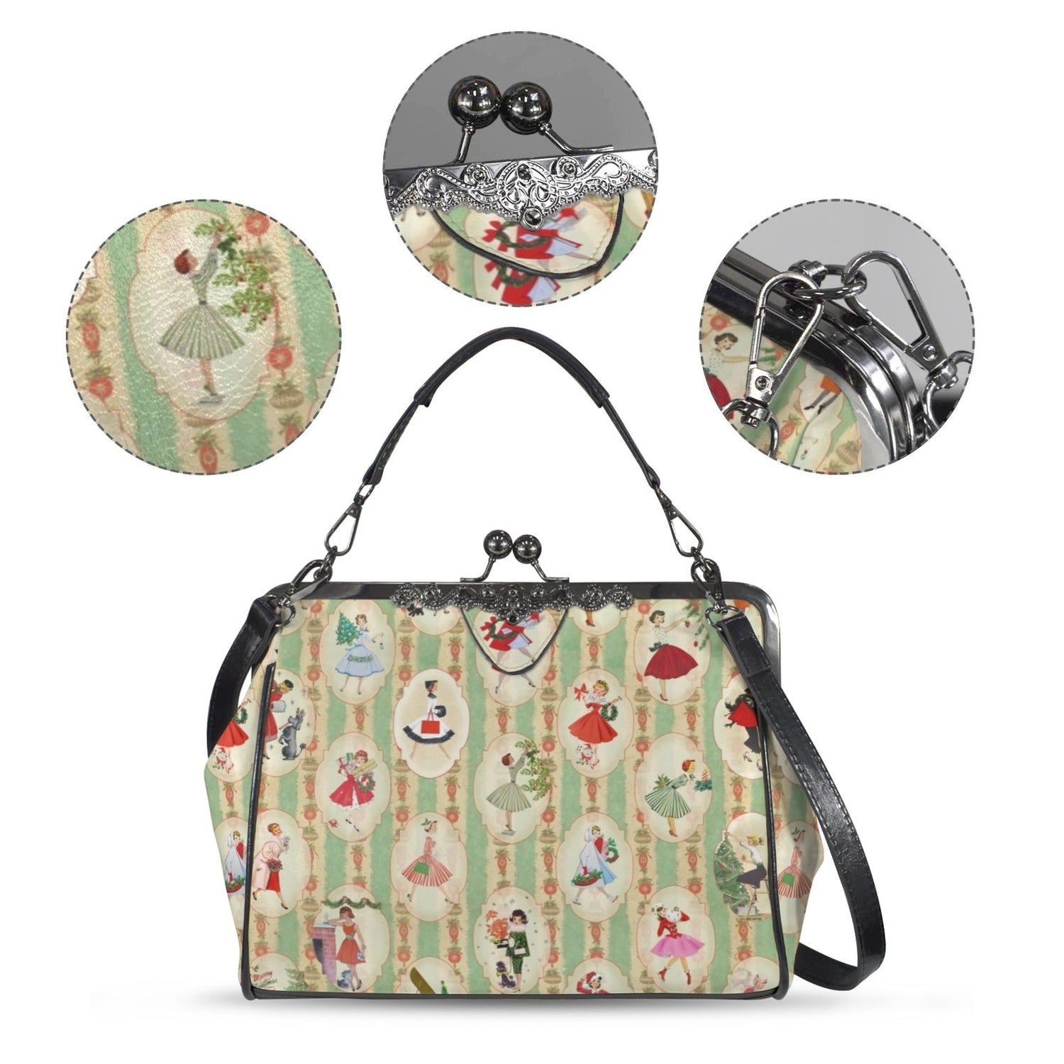 Kate McEnroe New York Vintage 50s Kitsch Christmas Kisslock Bag, Mid Century Retro Holiday PurseCrossbody BagsD3194584