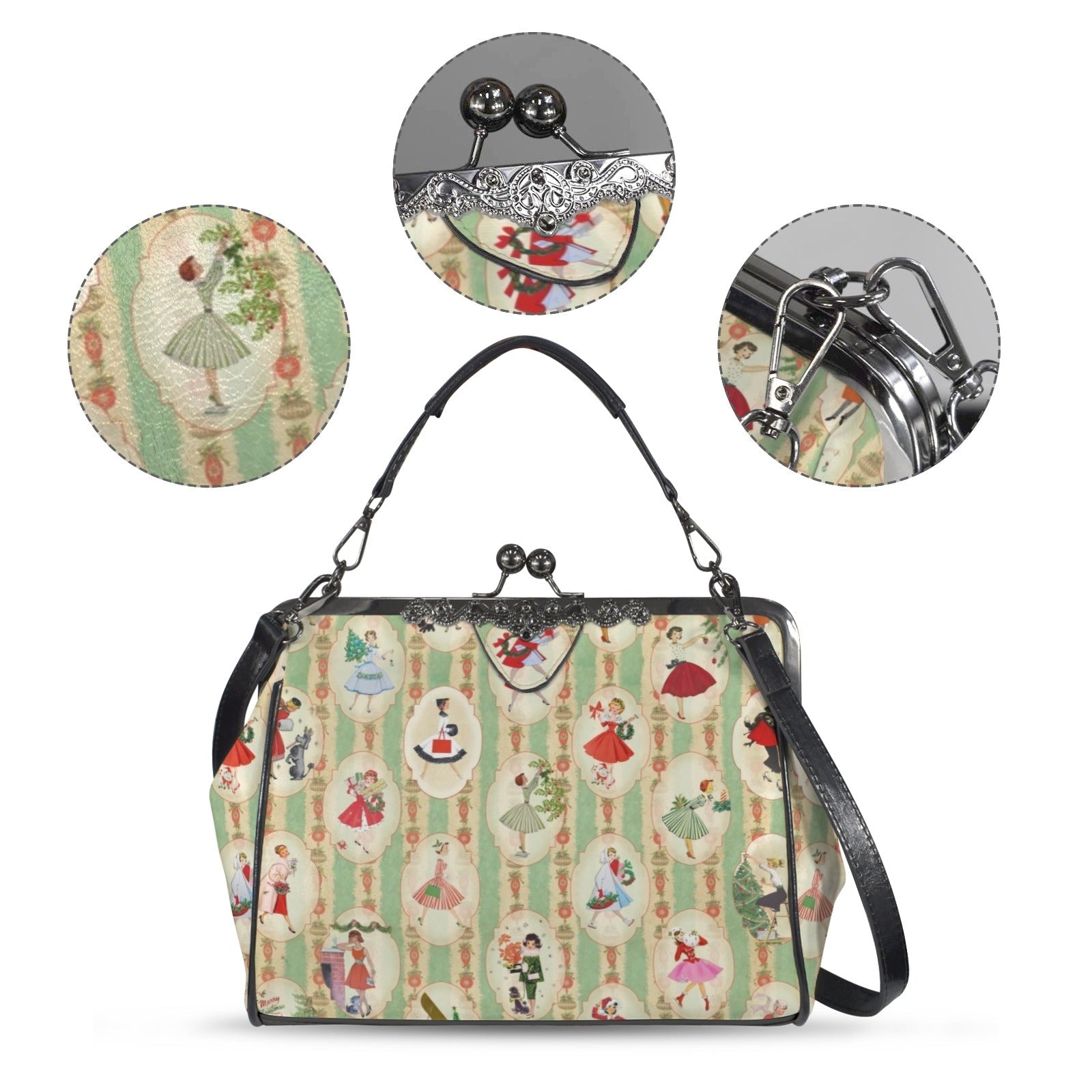 Kate McEnroe New York Vintage 50s Kitsch Christmas Kisslock Bag, Mid Century Retro Holiday PurseCrossbody BagsD3194584